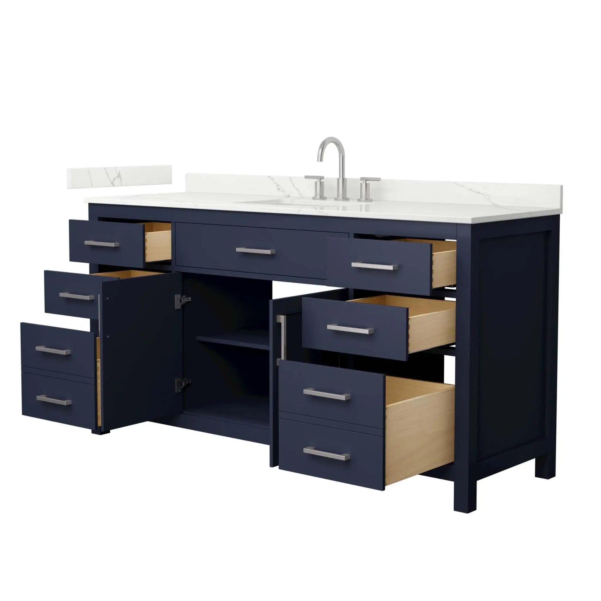 66" Beckett Single Bathroom Vanity in Dark Blue with Brushed Nickel Trim by Wyndham