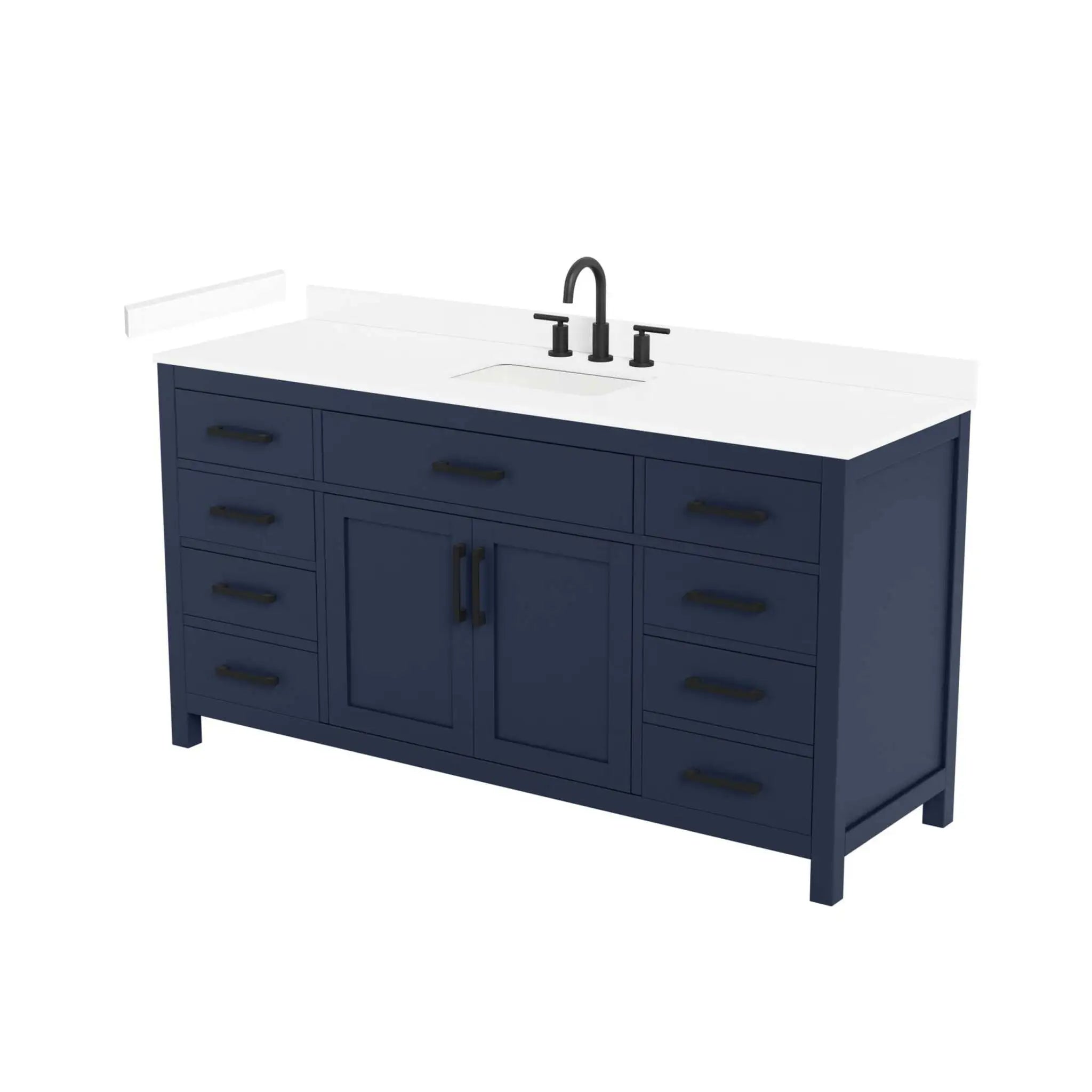 66" Beckett Single Bathroom Vanity in Dark Blue with Matte Black Trim by Wyndham