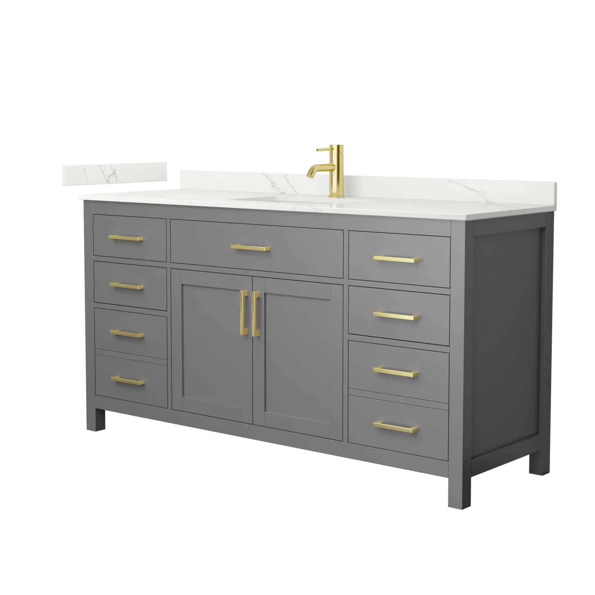 66" Beckett Single Bathroom Vanity in Dark Gray with Brushed Gold Trim by Wyndham
