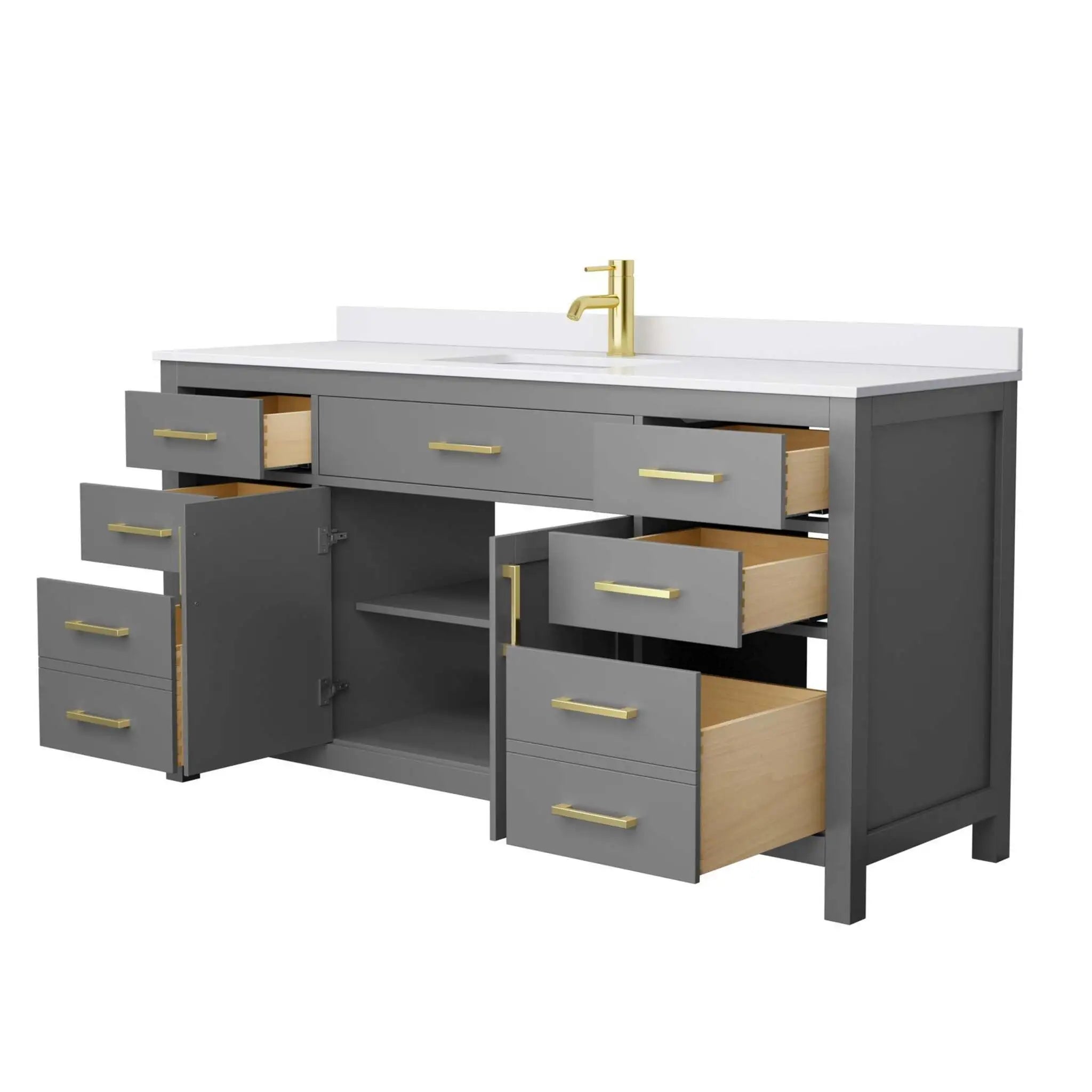 66" Beckett Single Bathroom Vanity in Dark Gray with Brushed Gold Trim by Wyndham