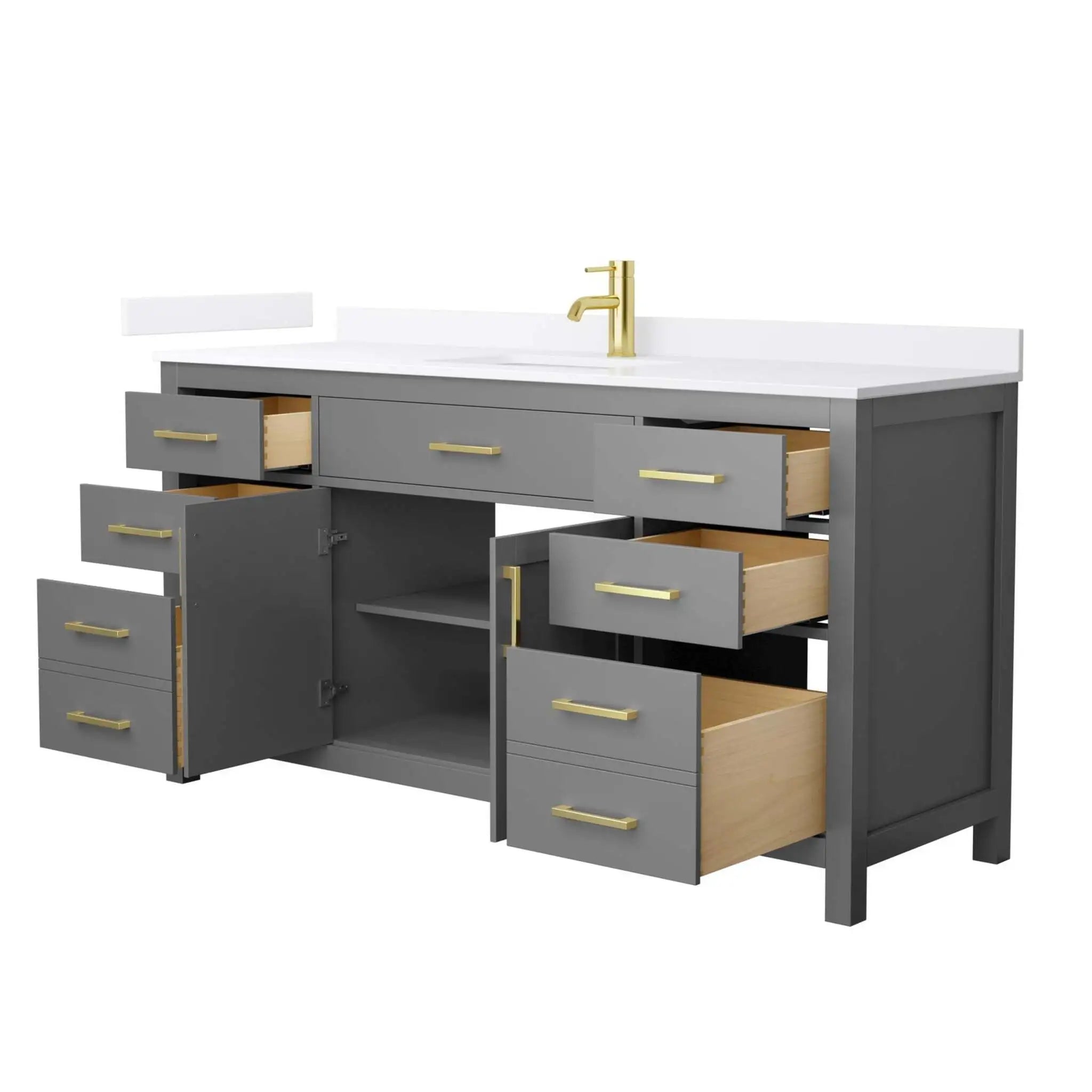 66" Beckett Single Bathroom Vanity in Dark Gray with Brushed Gold Trim by Wyndham