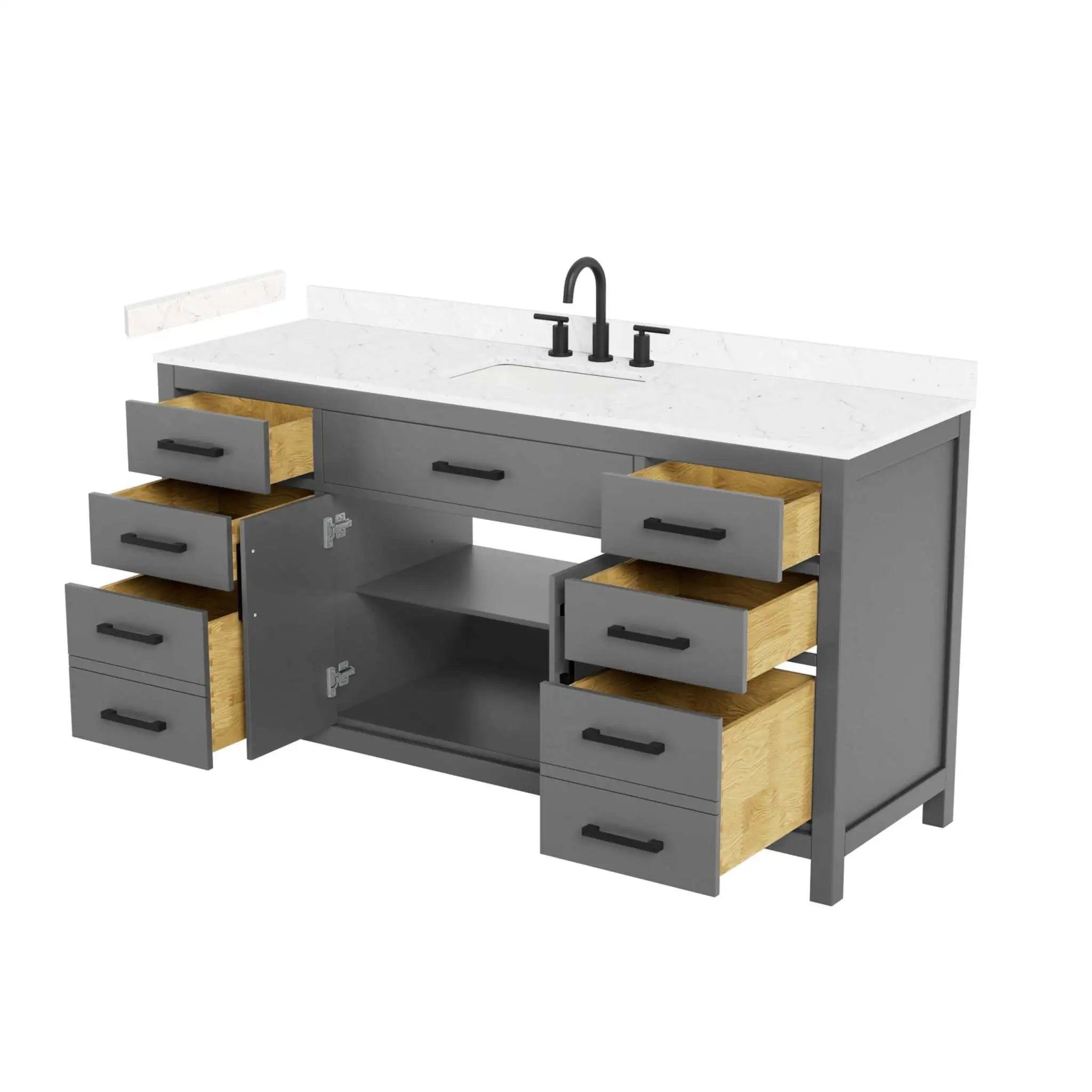 66" Beckett Single Bathroom Vanity in Dark Gray with Matte Black Trim by Wyndham