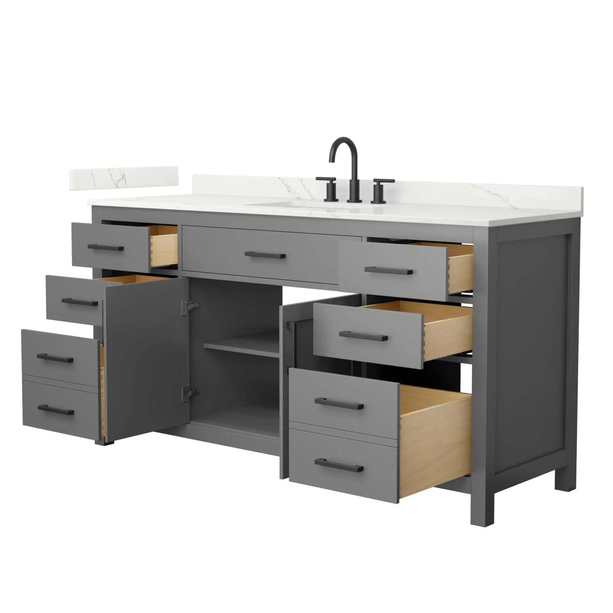 66" Beckett Single Bathroom Vanity in Dark Gray with Matte Black Trim by Wyndham
