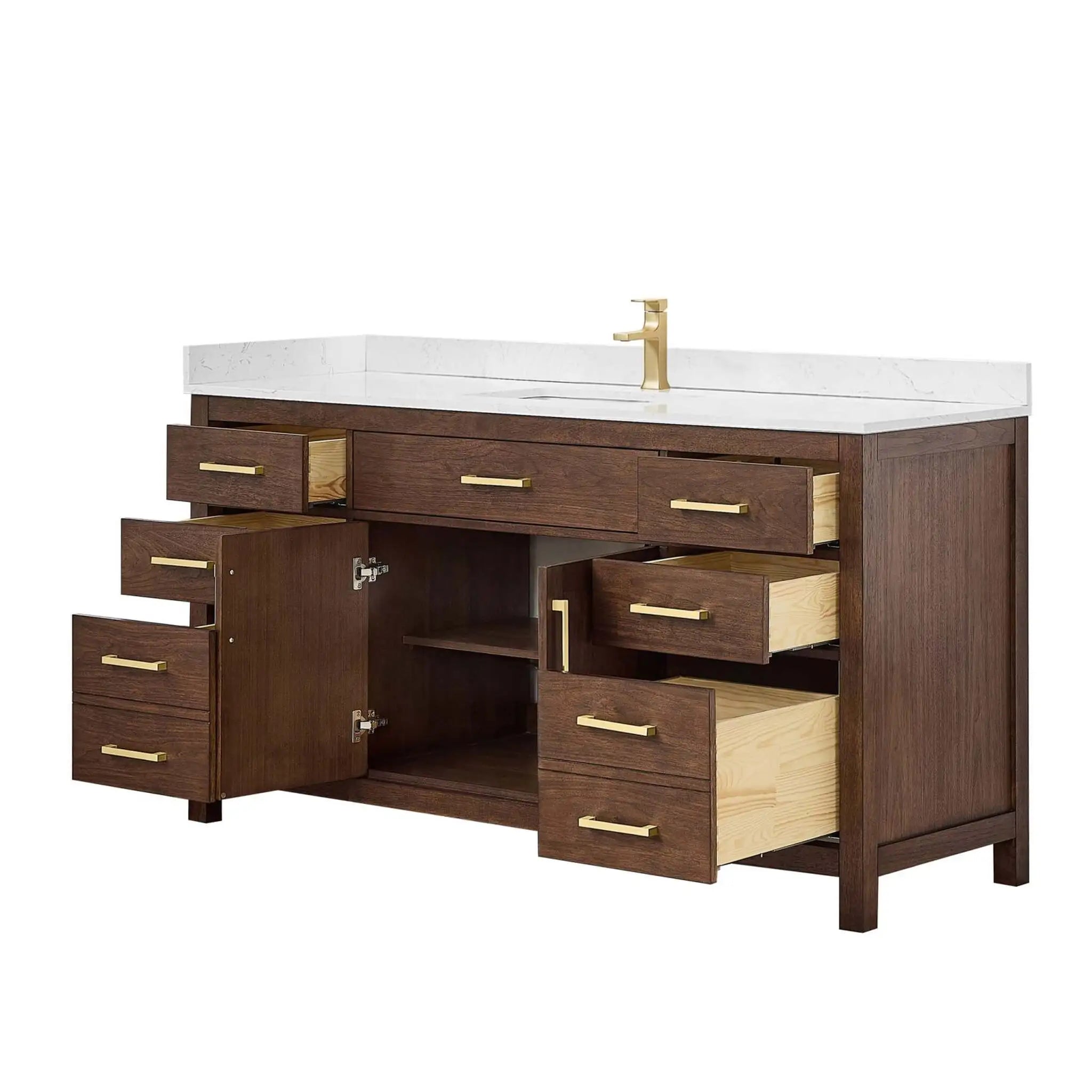 66" Beckett Single Bathroom Vanity in Dark Walnut with Brushed Gold Trim by Wyndham
