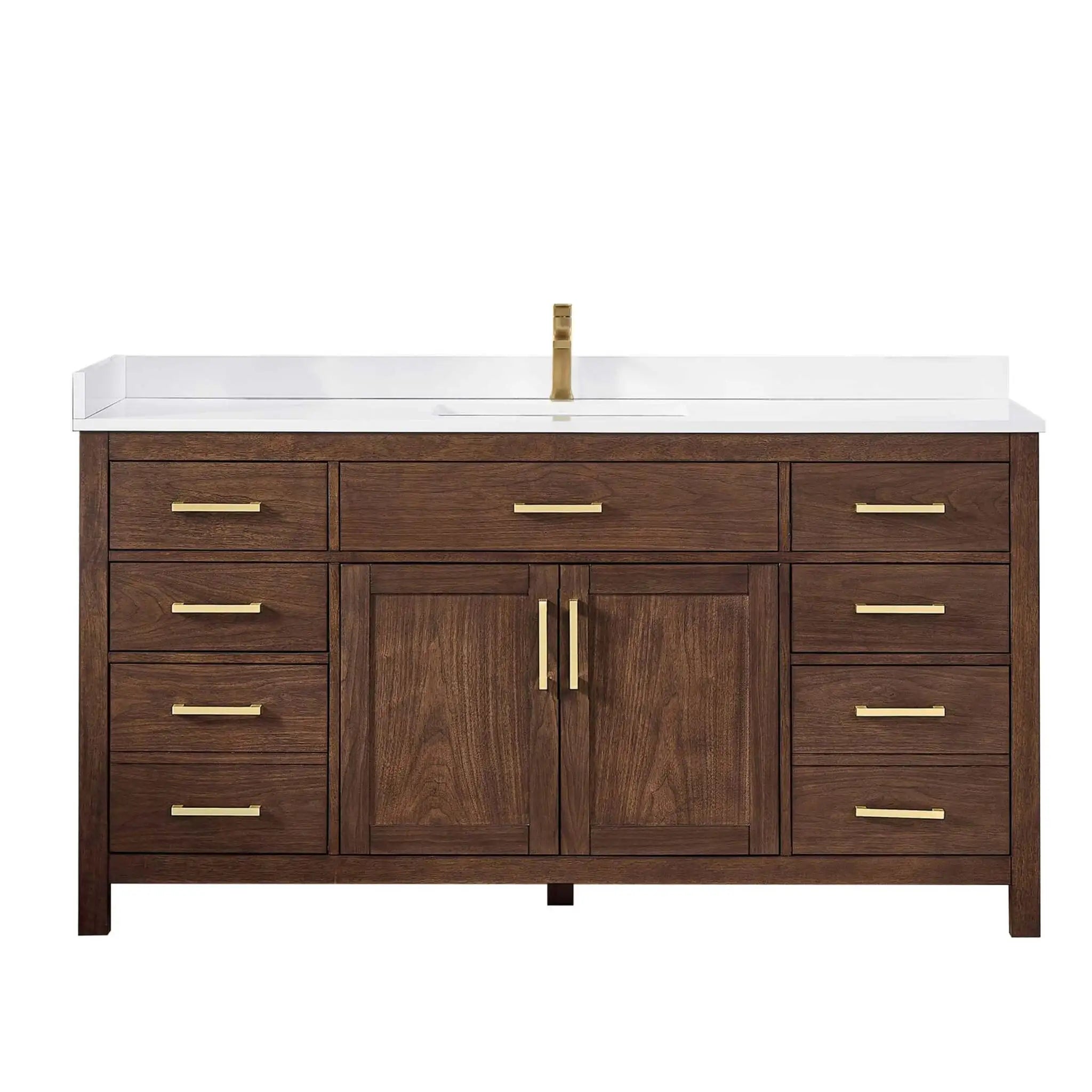 66" Beckett Single Bathroom Vanity in Dark Walnut with Brushed Gold Trim by Wyndham