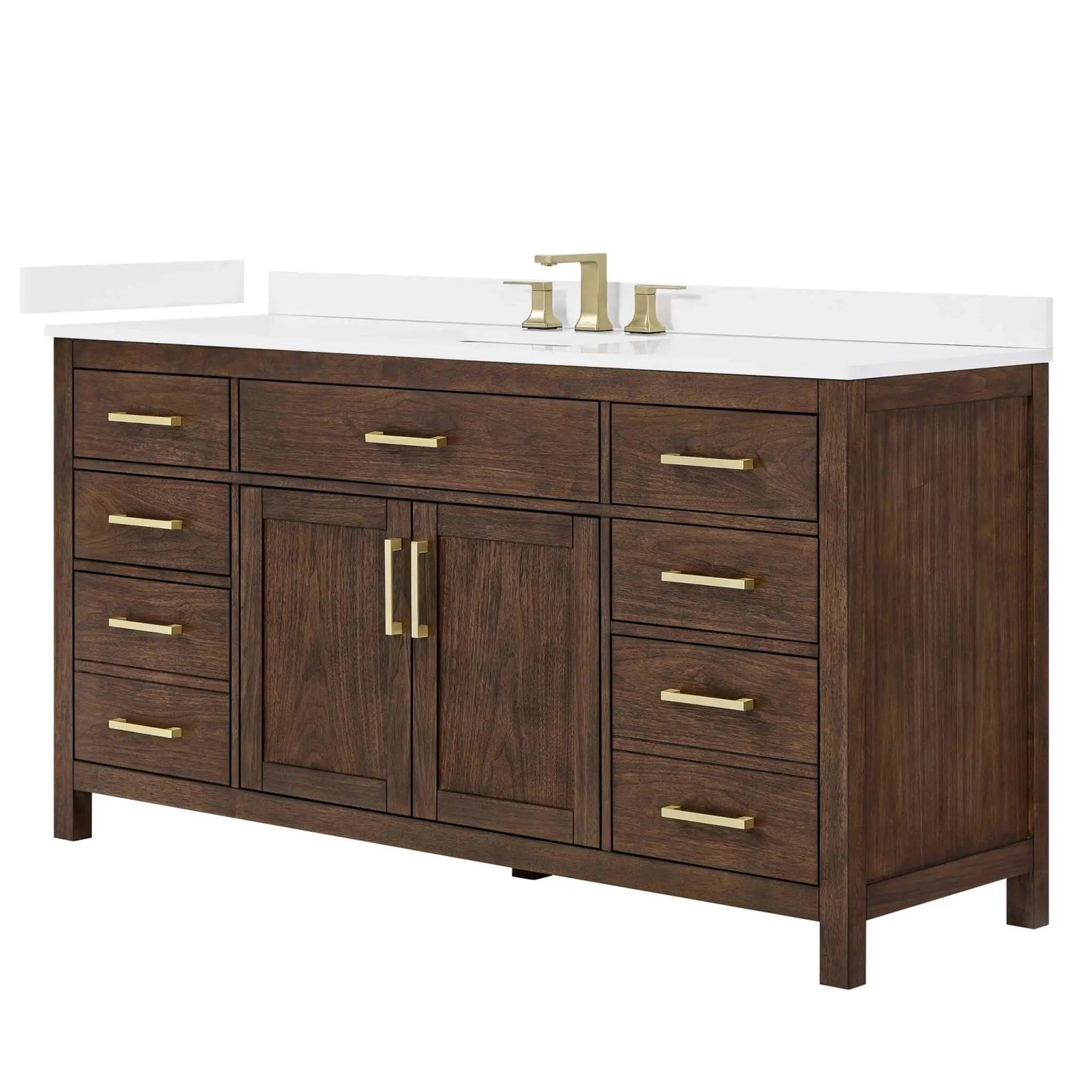 66" Beckett Single Bathroom Vanity in Dark Walnut with Brushed Gold Trim by Wyndham