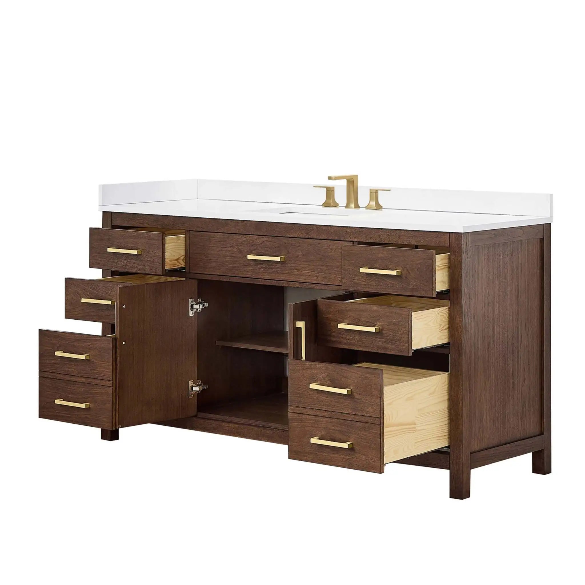 66" Beckett Single Bathroom Vanity in Dark Walnut with Brushed Gold Trim by Wyndham