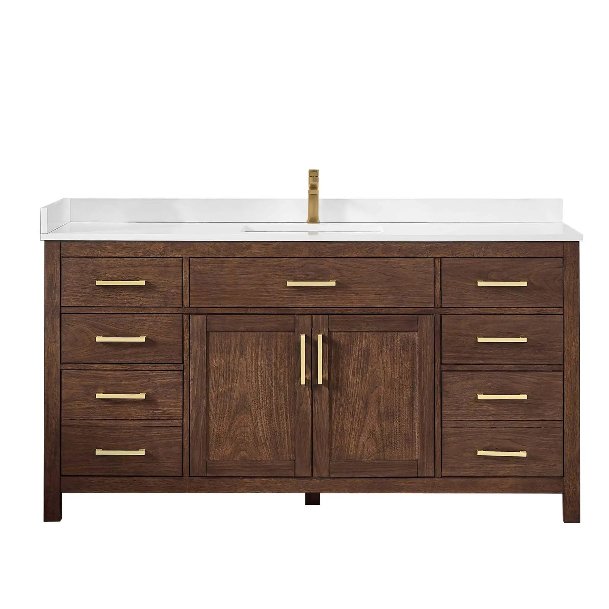66" Beckett Single Bathroom Vanity in Dark Walnut with Brushed Gold Trim by Wyndham