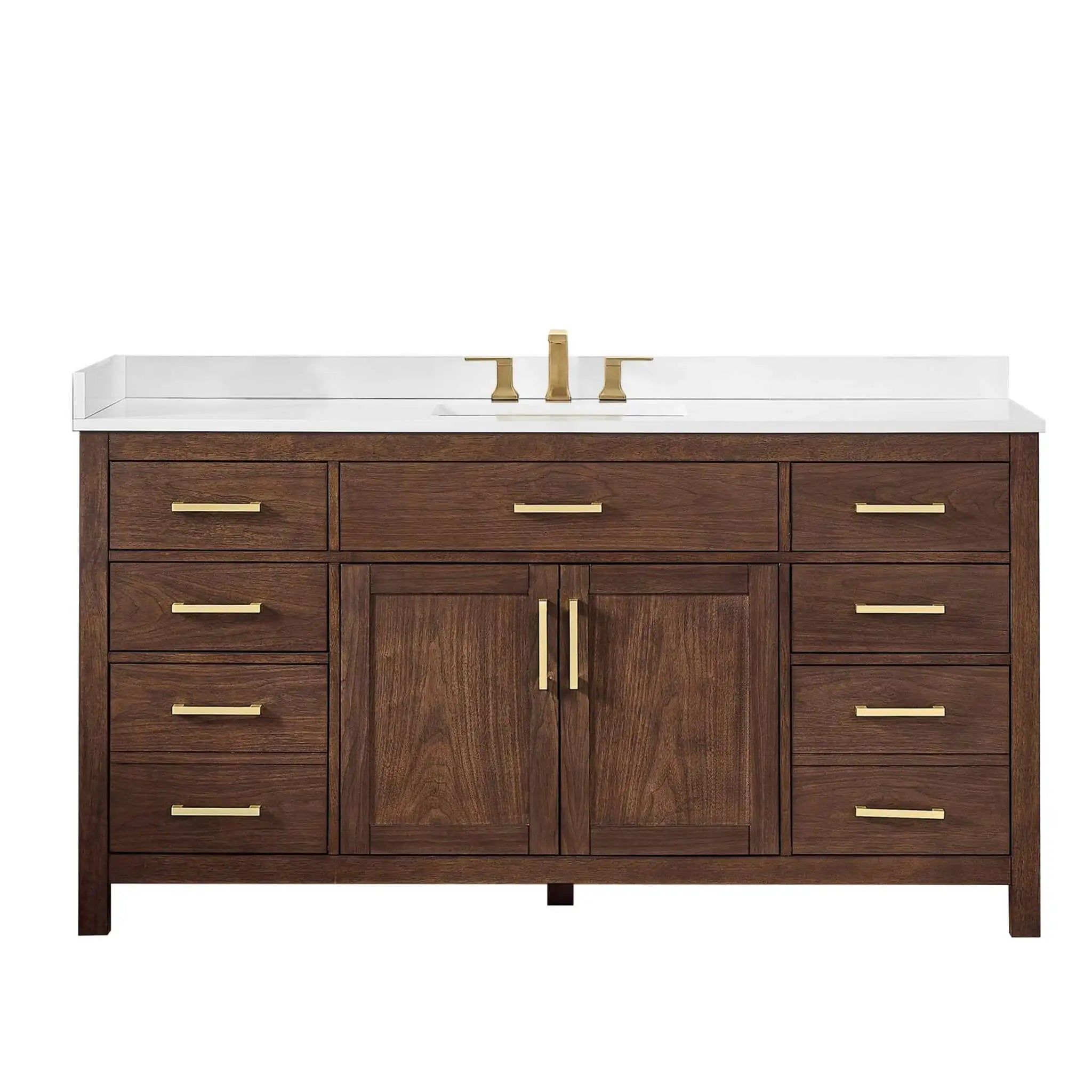 66" Beckett Single Bathroom Vanity in Dark Walnut with Brushed Gold Trim by Wyndham