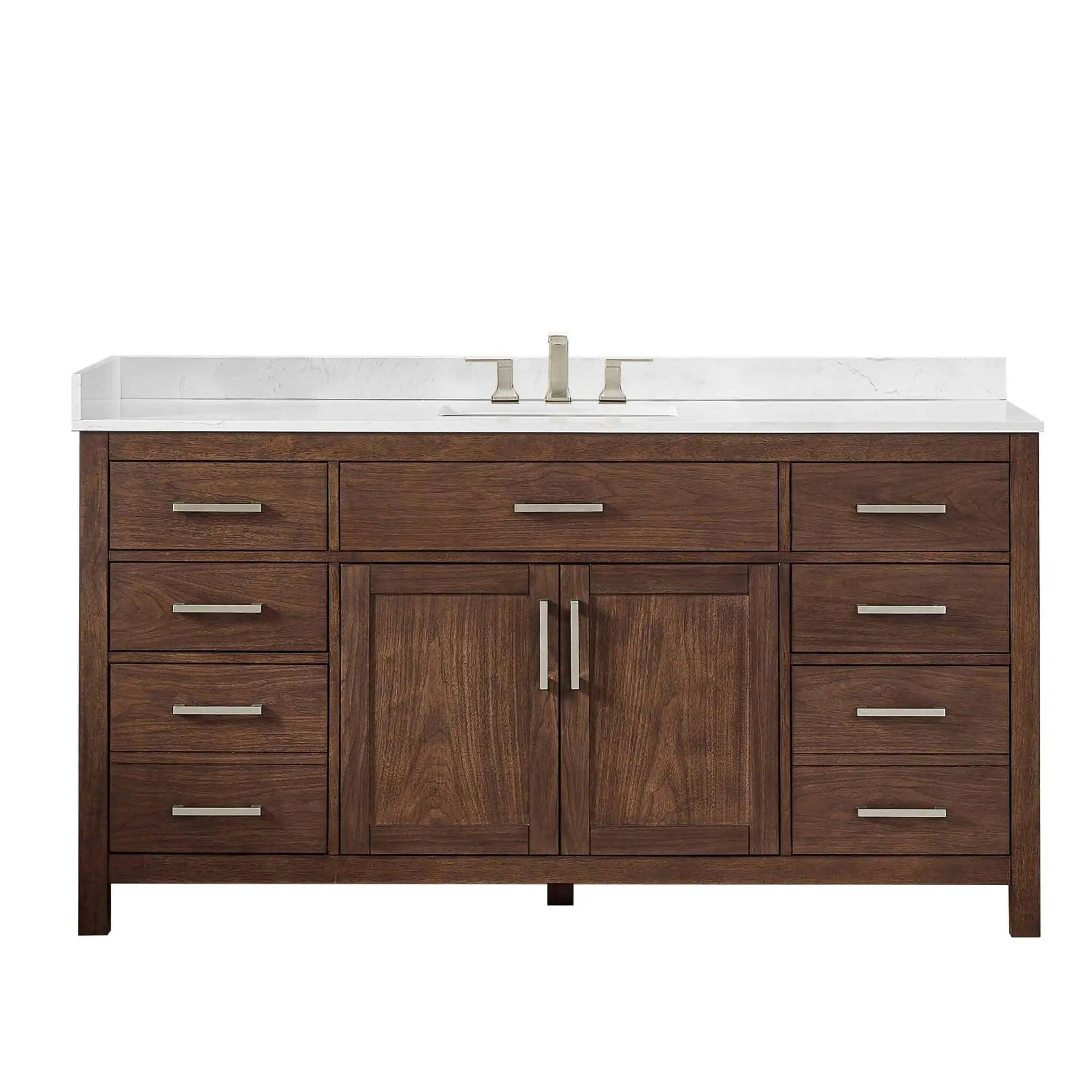 66" Beckett Single Bathroom Vanity in Dark Walnut with Brushed Nickel Trim by Wyndham