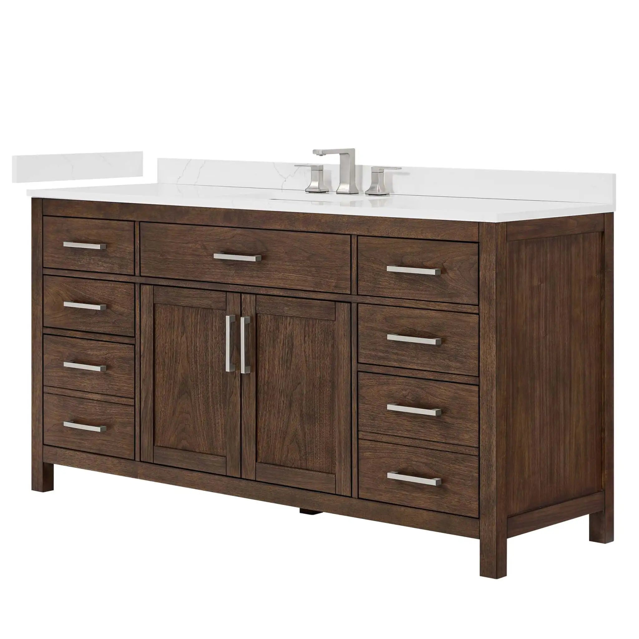 66" Beckett Single Bathroom Vanity in Dark Walnut with Brushed Nickel Trim by Wyndham
