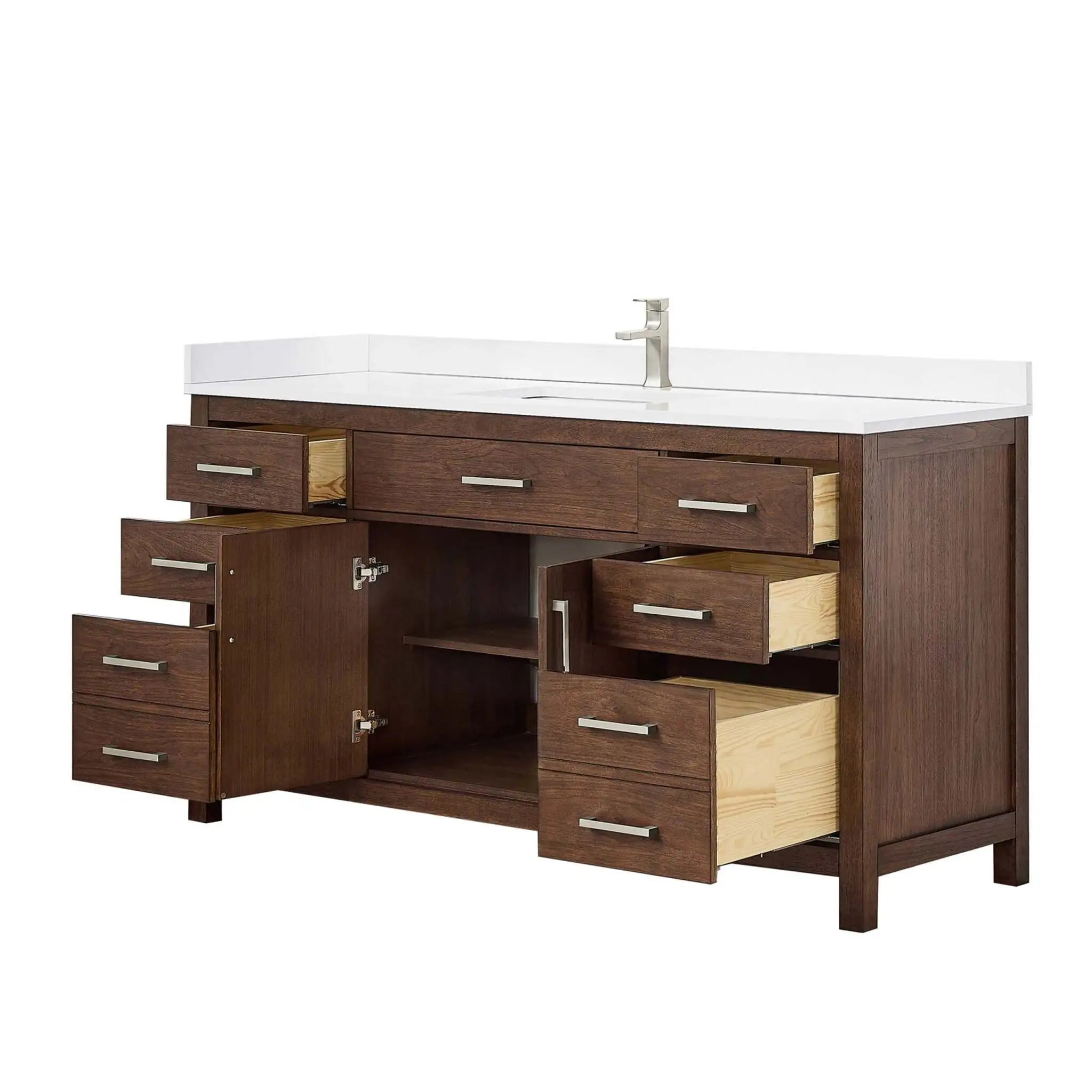 66" Beckett Single Bathroom Vanity in Dark Walnut with Brushed Nickel Trim by Wyndham