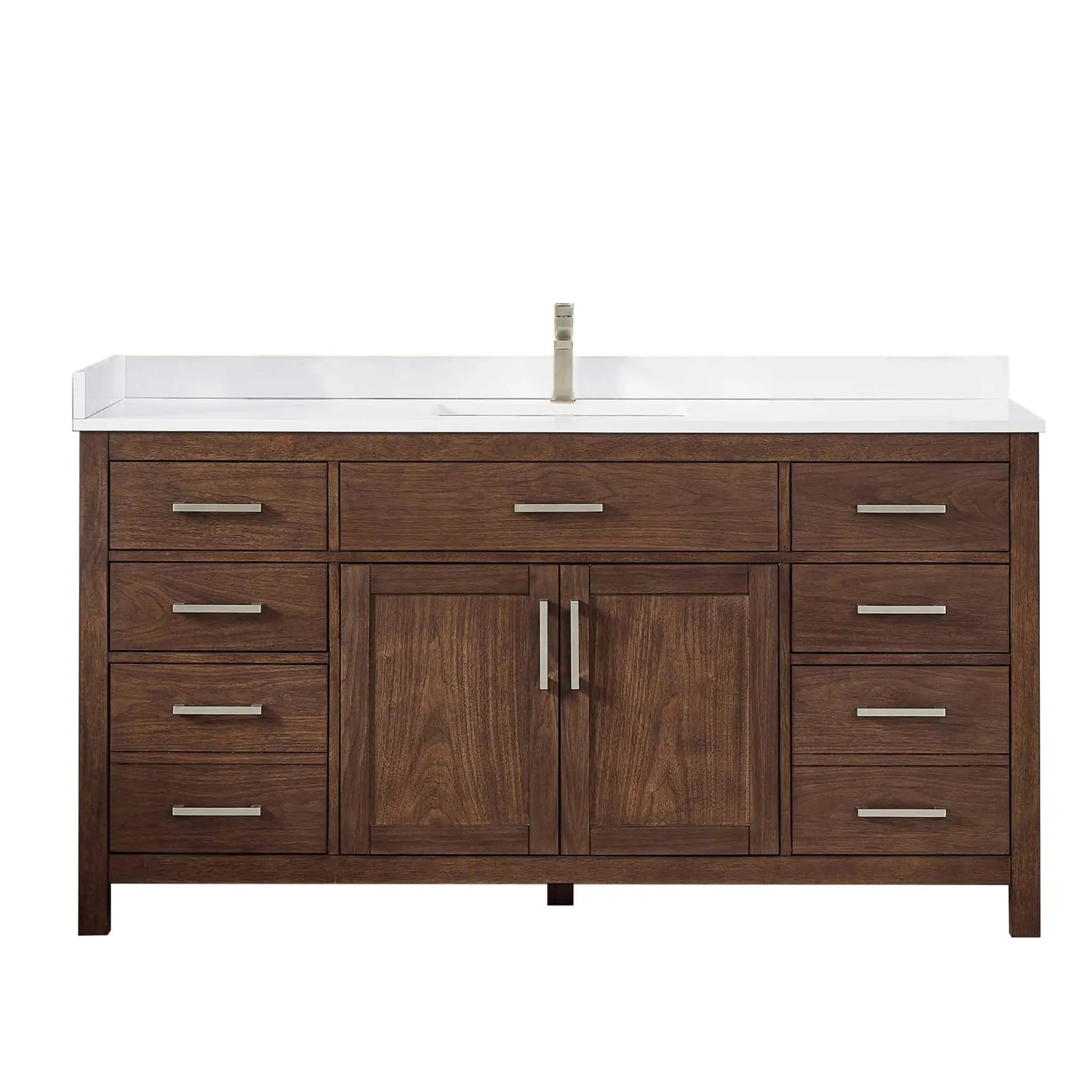 66" Beckett Single Bathroom Vanity in Dark Walnut with Brushed Nickel Trim by Wyndham