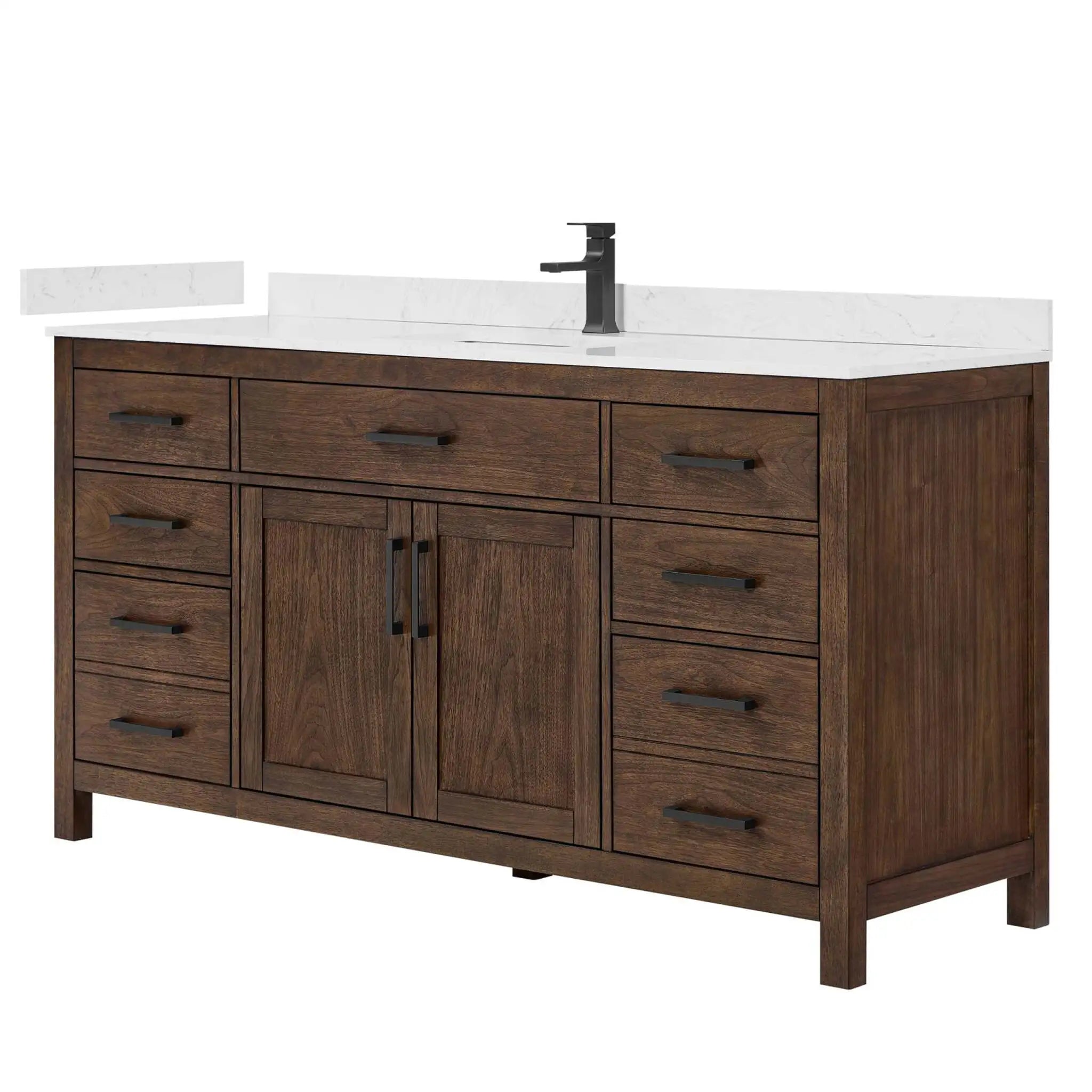 66" Beckett Single Bathroom Vanity in Dark Walnut with Matte Black Trim by Wyndham