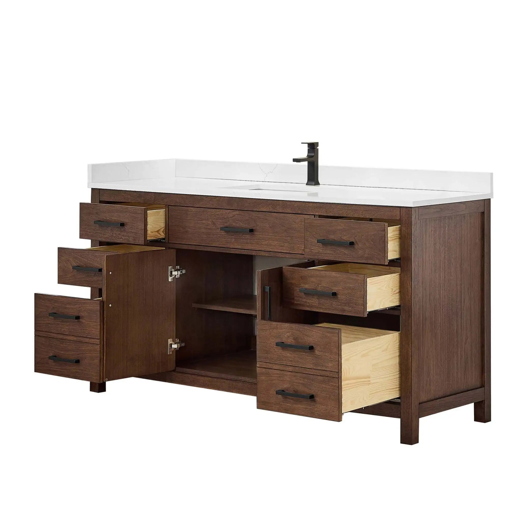 66" Beckett Single Bathroom Vanity in Dark Walnut with Matte Black Trim by Wyndham