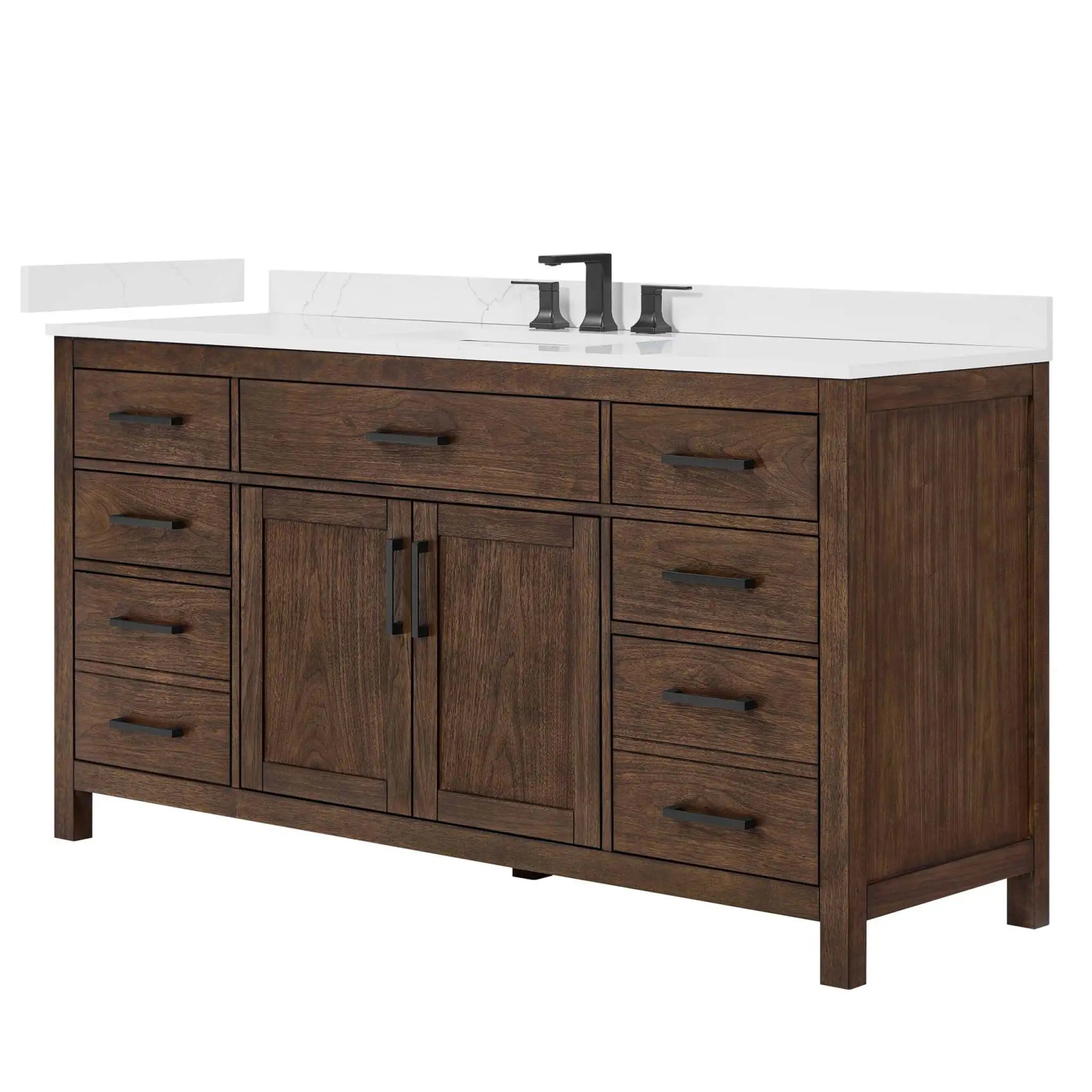 66" Beckett Single Bathroom Vanity in Dark Walnut with Matte Black Trim by Wyndham