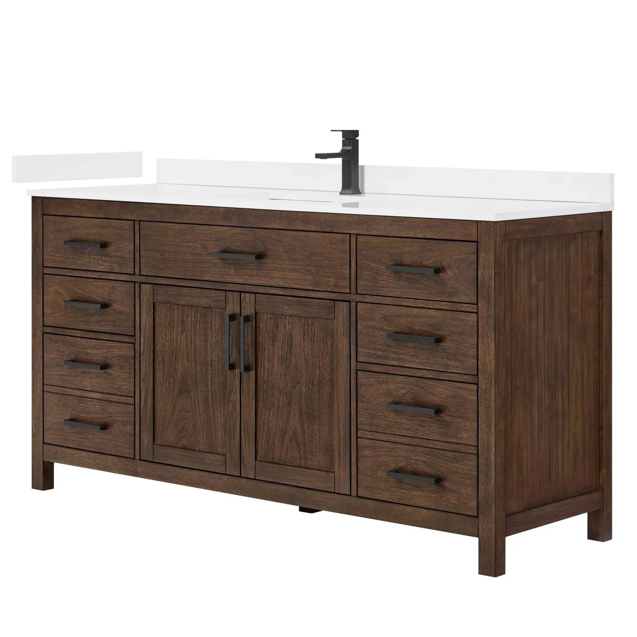 66" Beckett Single Bathroom Vanity in Dark Walnut with Matte Black Trim by Wyndham