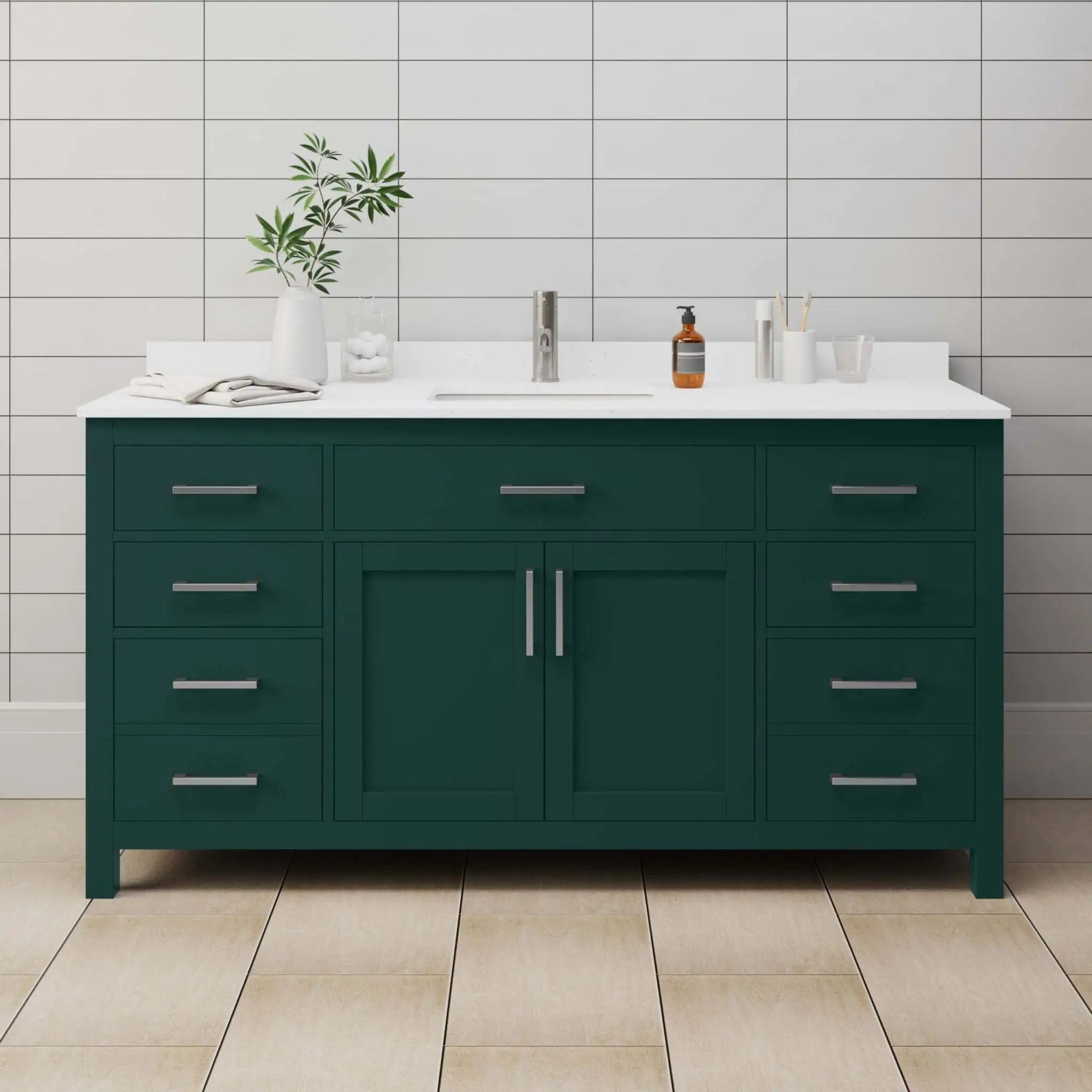 66" Beckett Single Bathroom Vanity in Green with Brushed Nickel Trim by Wyndham