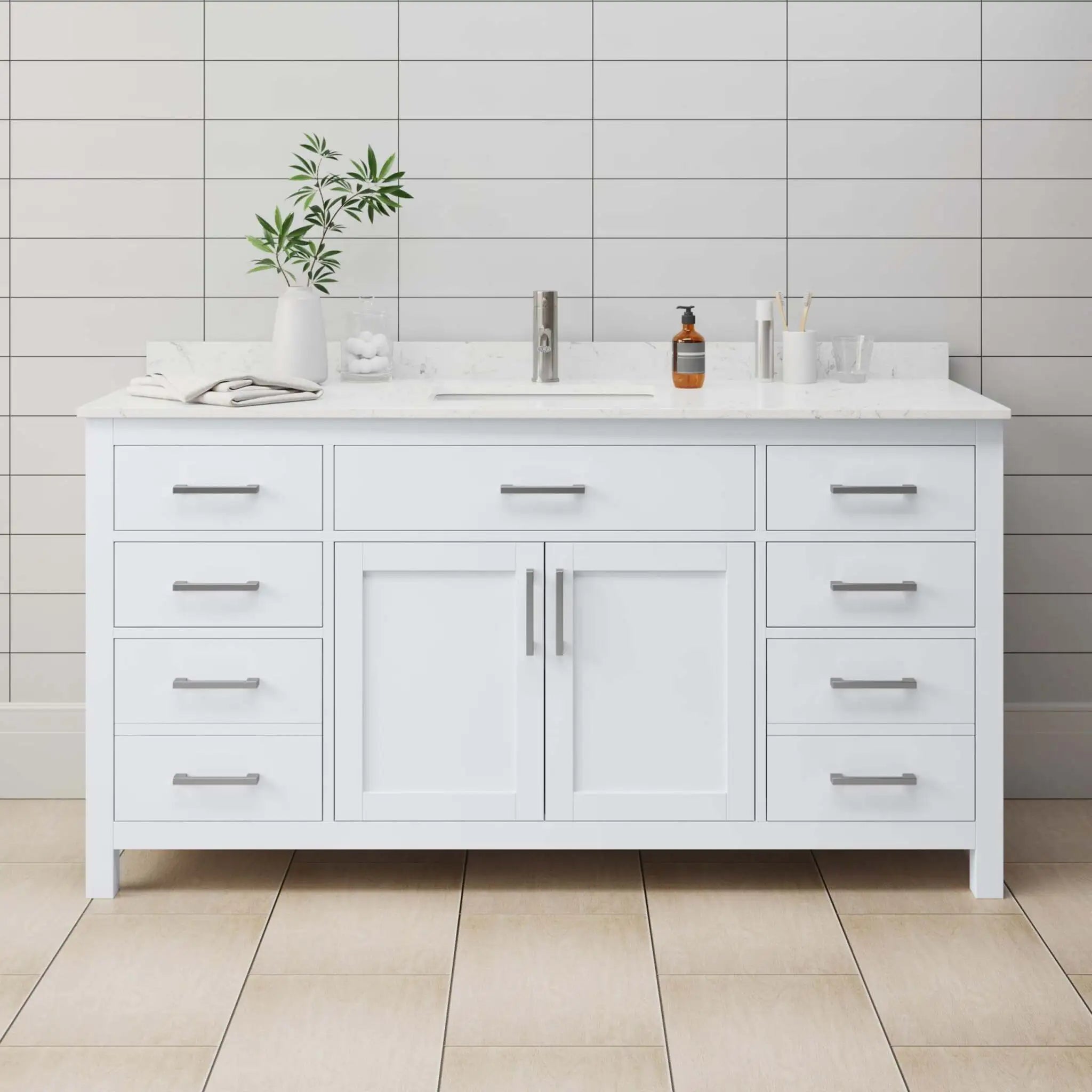 66" Beckett Single Bathroom Vanity in White with Brushed Nickel Trim by Wyndham