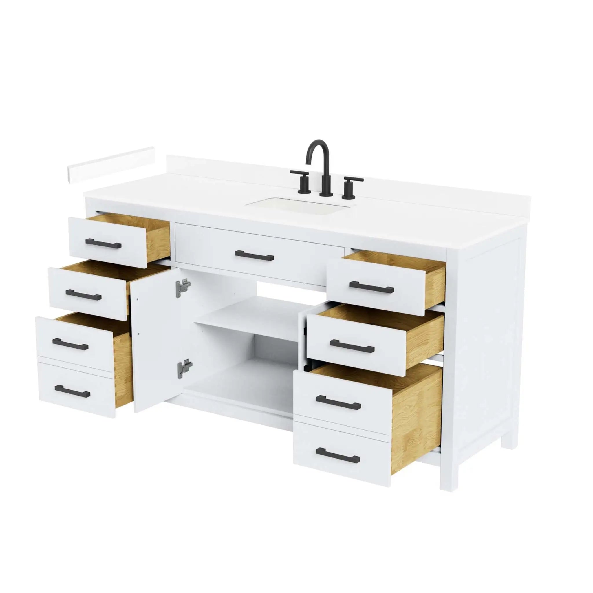 66" Beckett Single Bathroom Vanity in White with Matte Black Trim by Wyndham