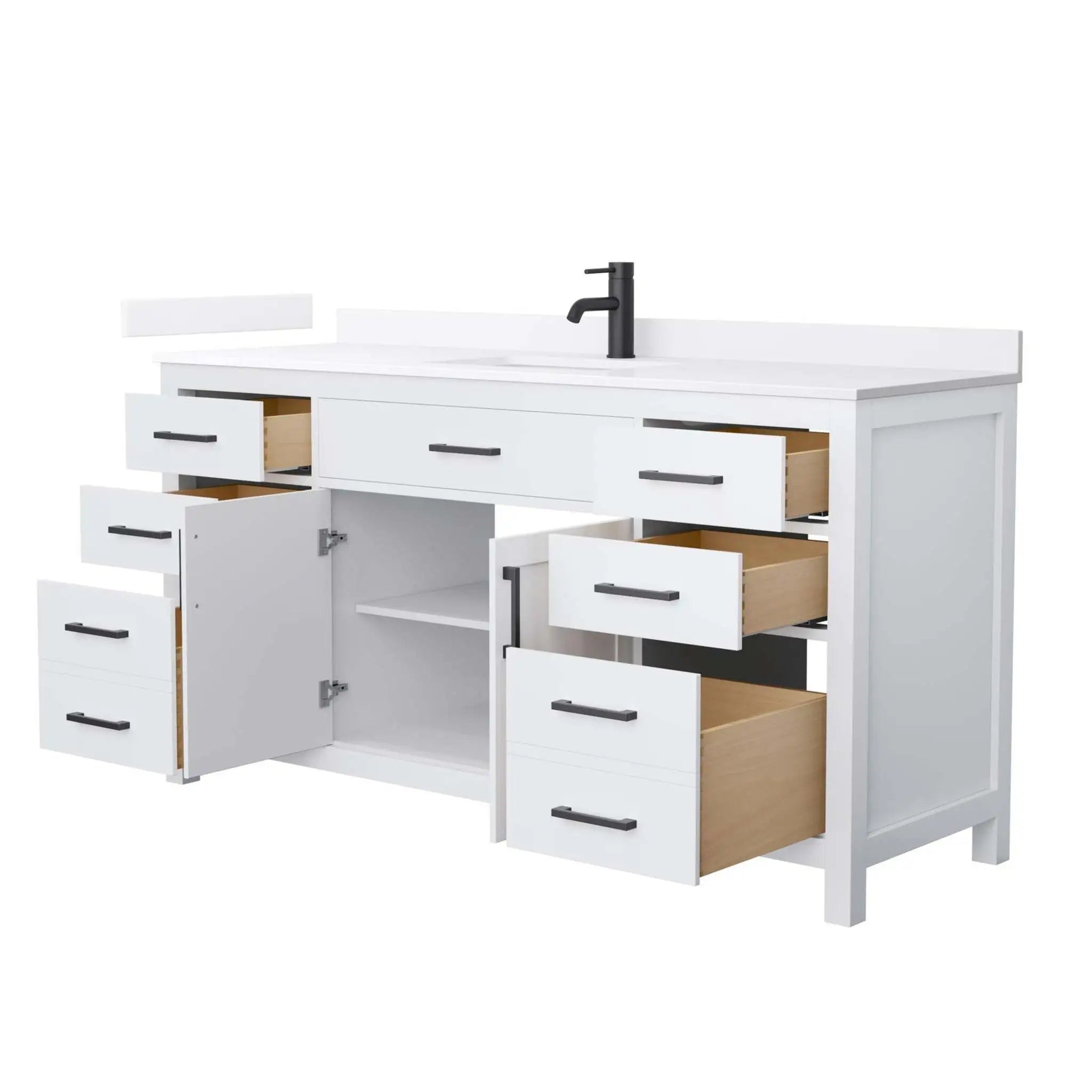 66" Beckett Single Bathroom Vanity in White with Matte Black Trim by Wyndham