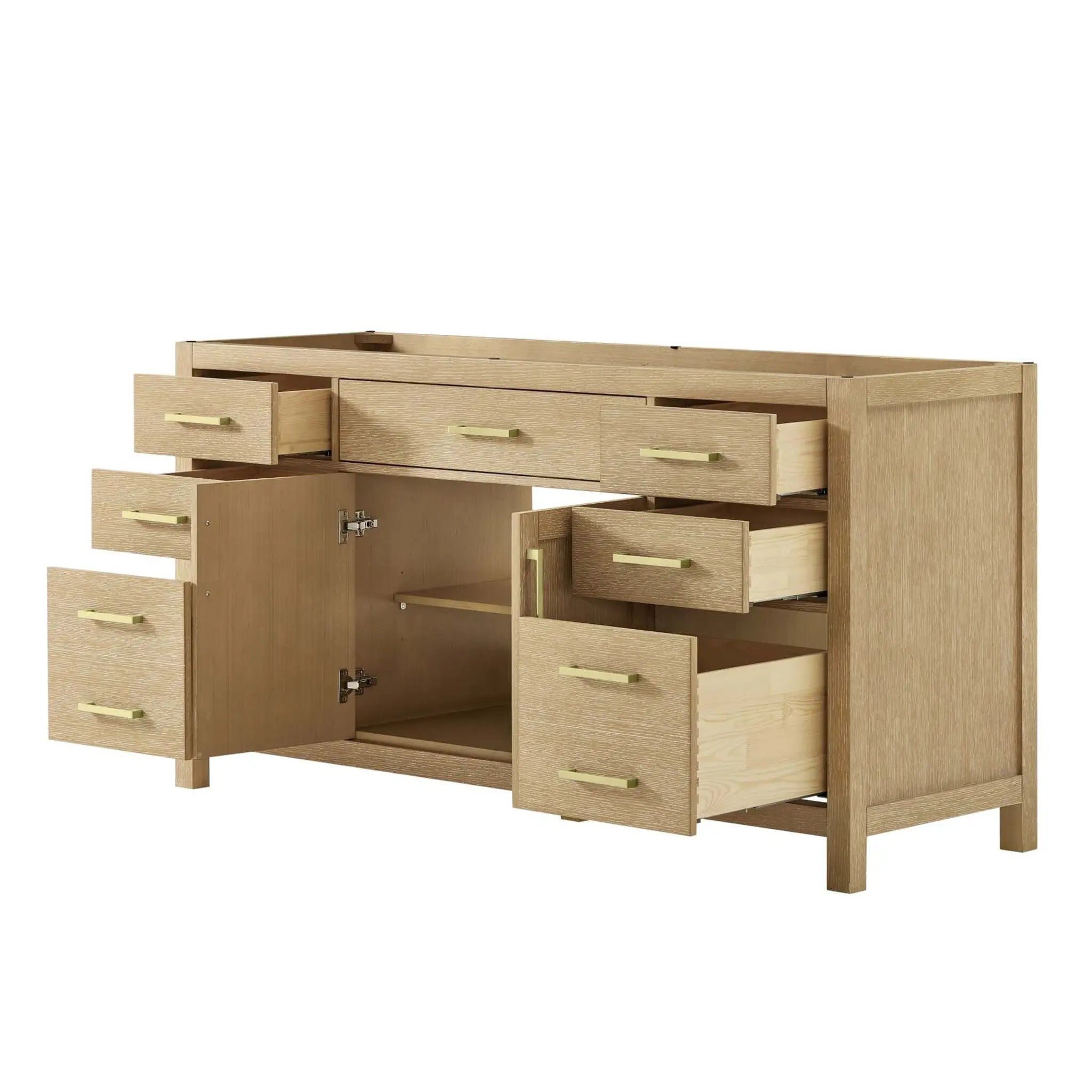 66" Beckett Single Bathroom Vanity in Whitewashed Oak with Brushed Gold Trim by Wyndham