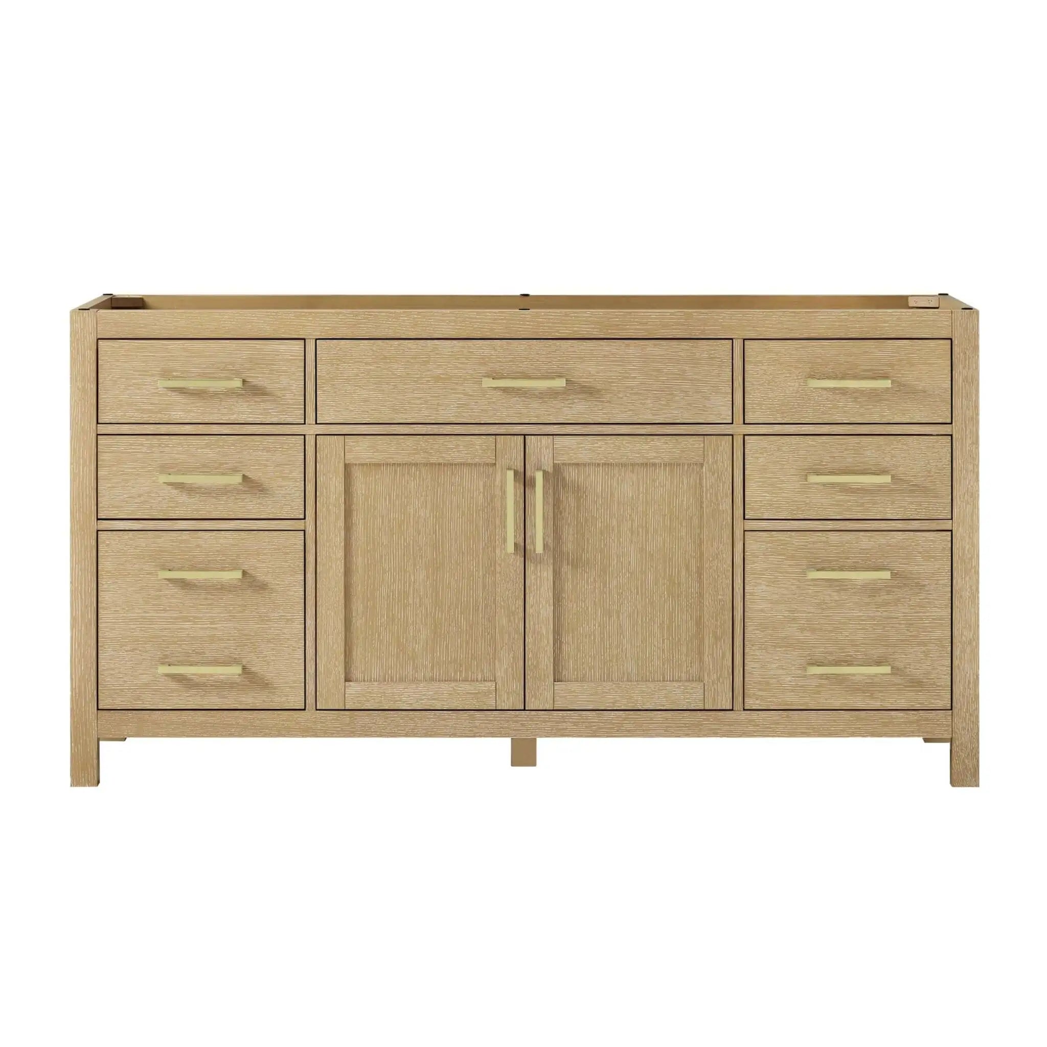 66" Beckett Single Bathroom Vanity in Whitewashed Oak with Brushed Gold Trim by Wyndham