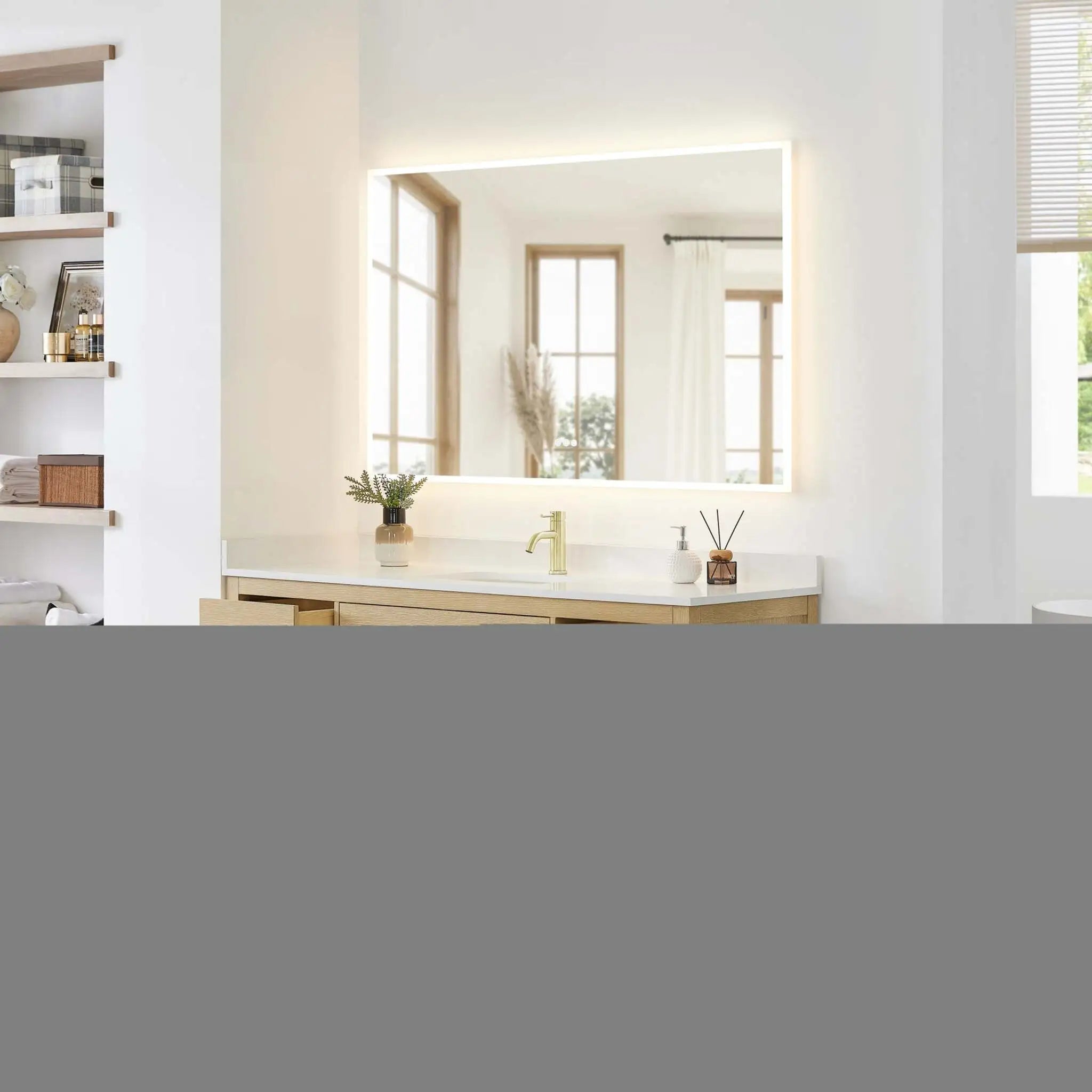 66" Beckett Single Bathroom Vanity in Whitewashed Oak with Brushed Gold Trim by Wyndham
