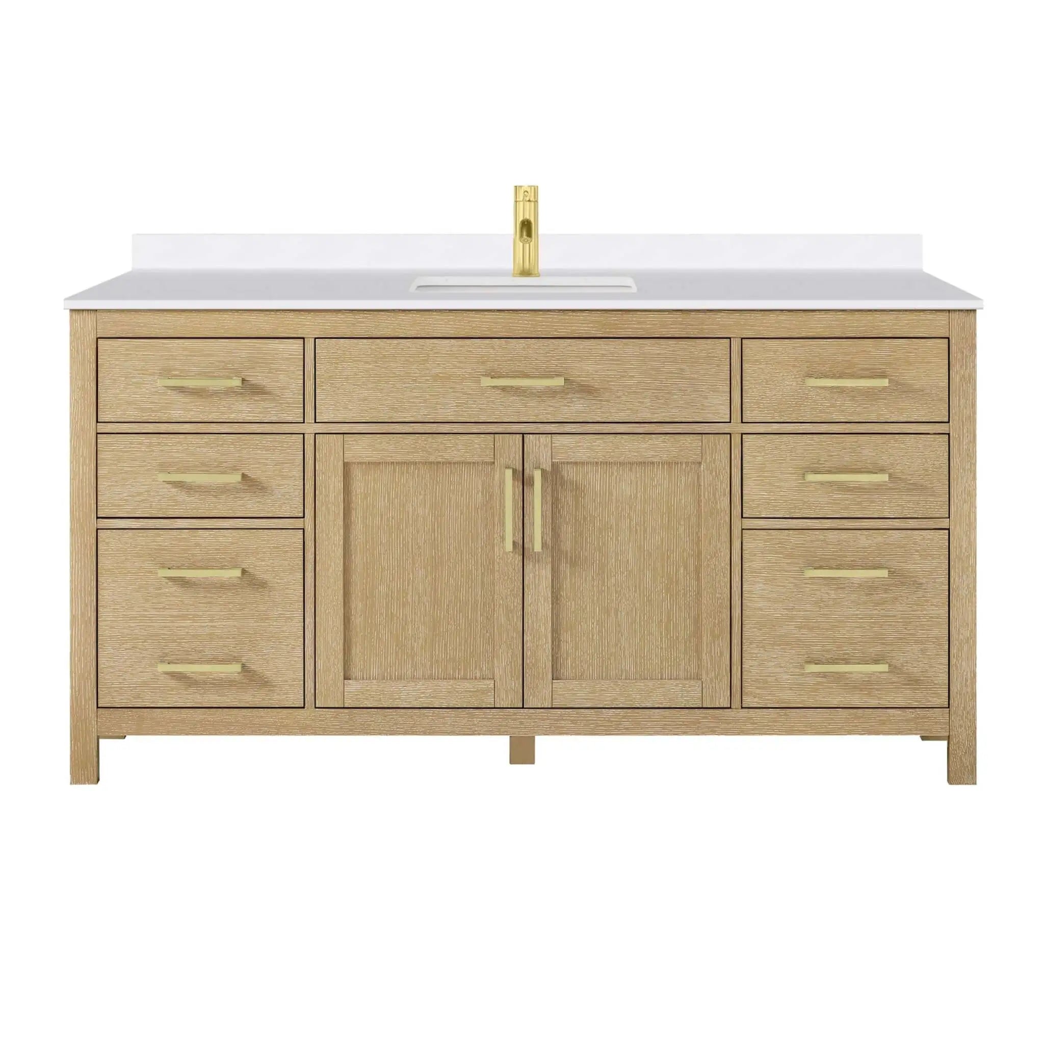 66" Beckett Single Bathroom Vanity in Whitewashed Oak with Brushed Gold Trim by Wyndham