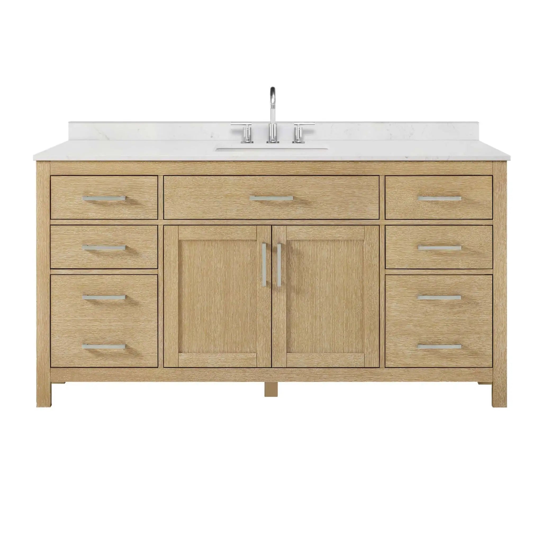 66" Beckett Single Bathroom Vanity in Whitewashed Oak with Brushed Nickel Trim by Wyndham