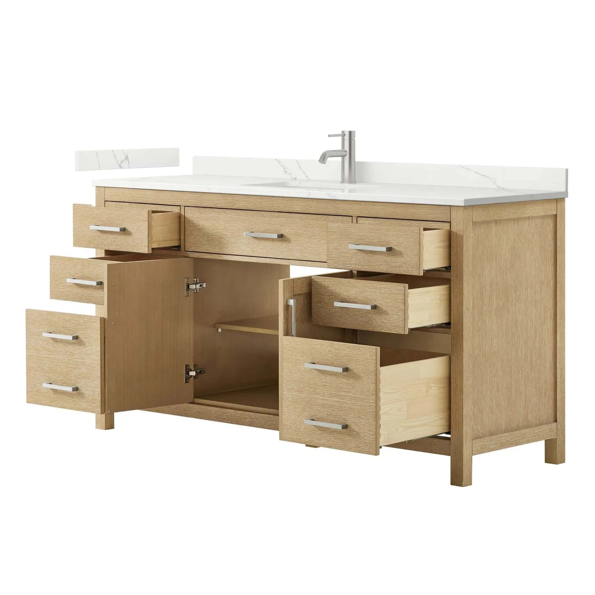 66" Beckett Single Bathroom Vanity in Whitewashed Oak with Brushed Nickel Trim by Wyndham