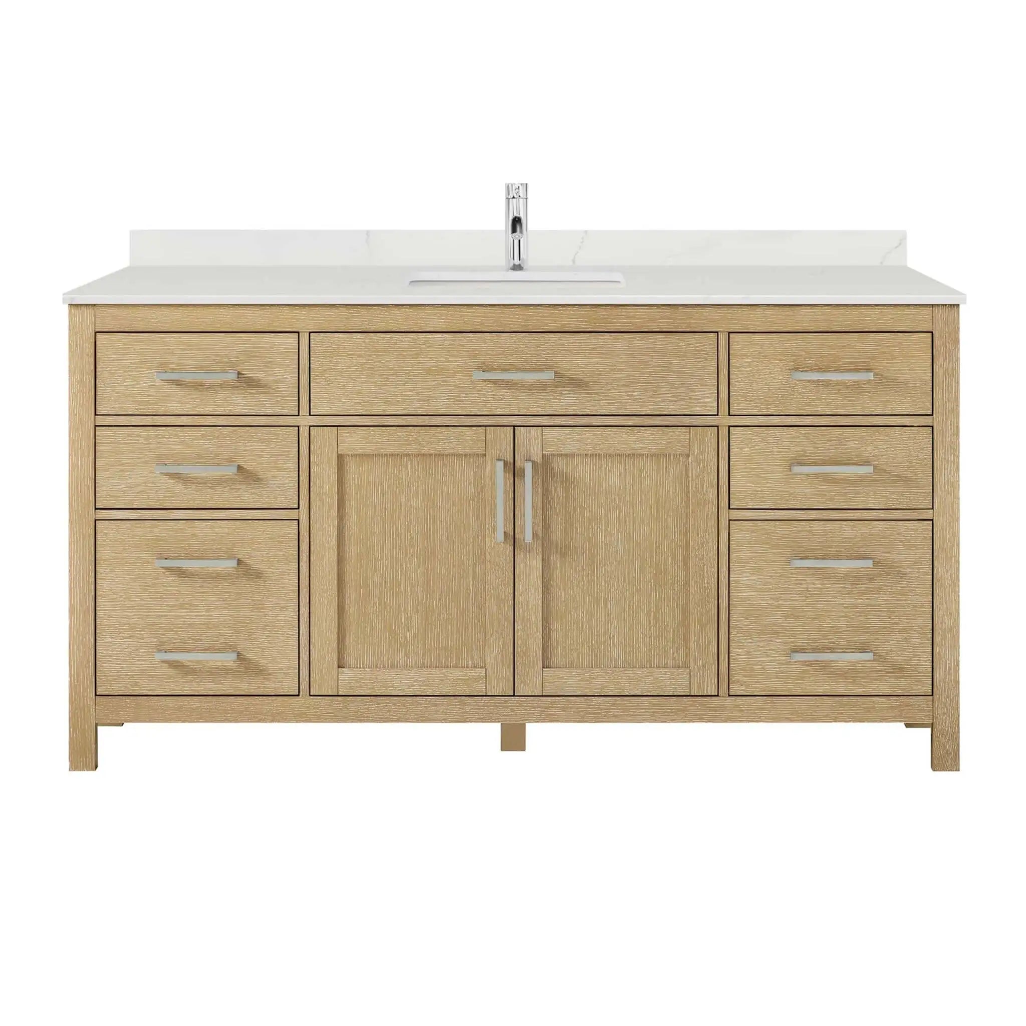 66" Beckett Single Bathroom Vanity in Whitewashed Oak with Brushed Nickel Trim by Wyndham