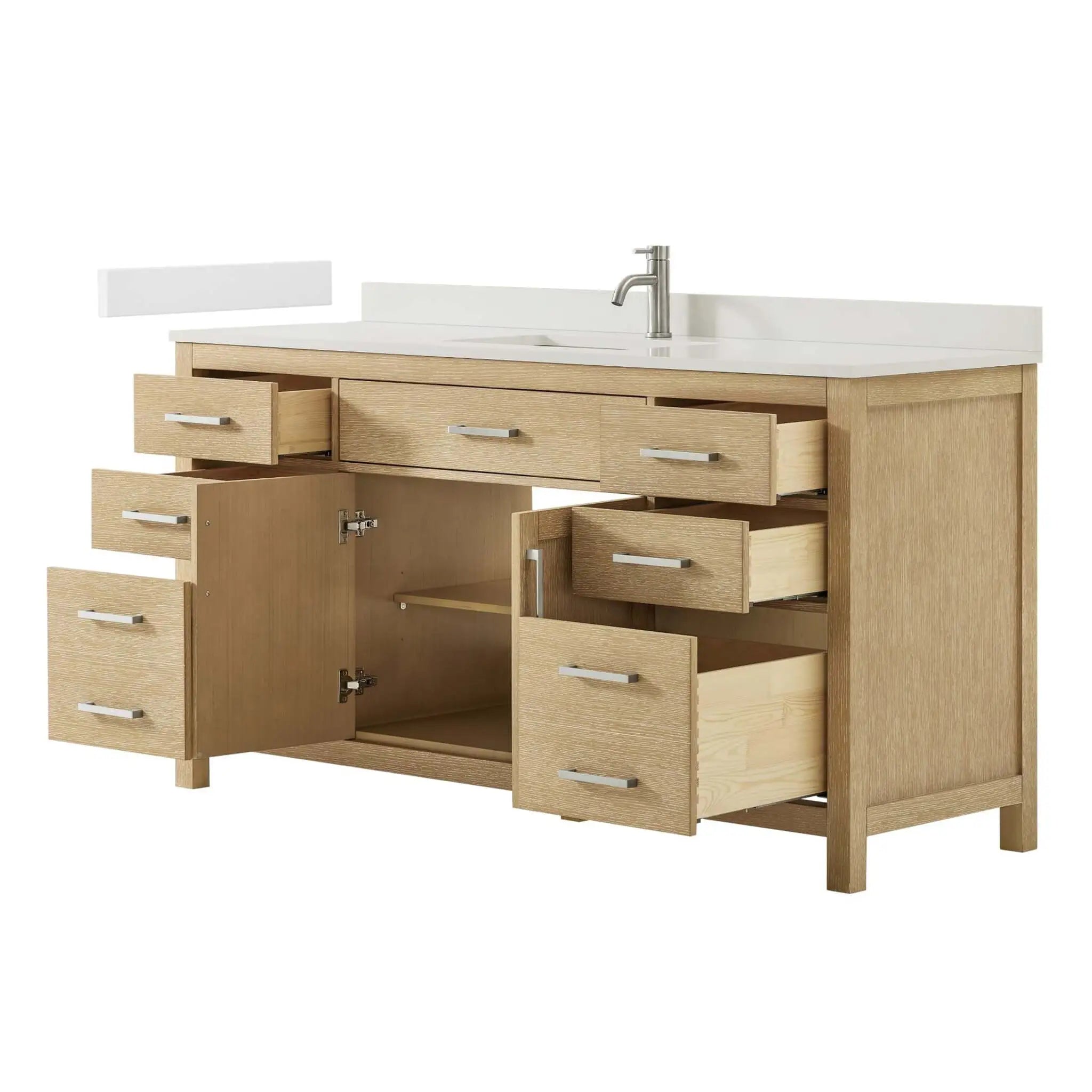 66" Beckett Single Bathroom Vanity in Whitewashed Oak with Brushed Nickel Trim by Wyndham