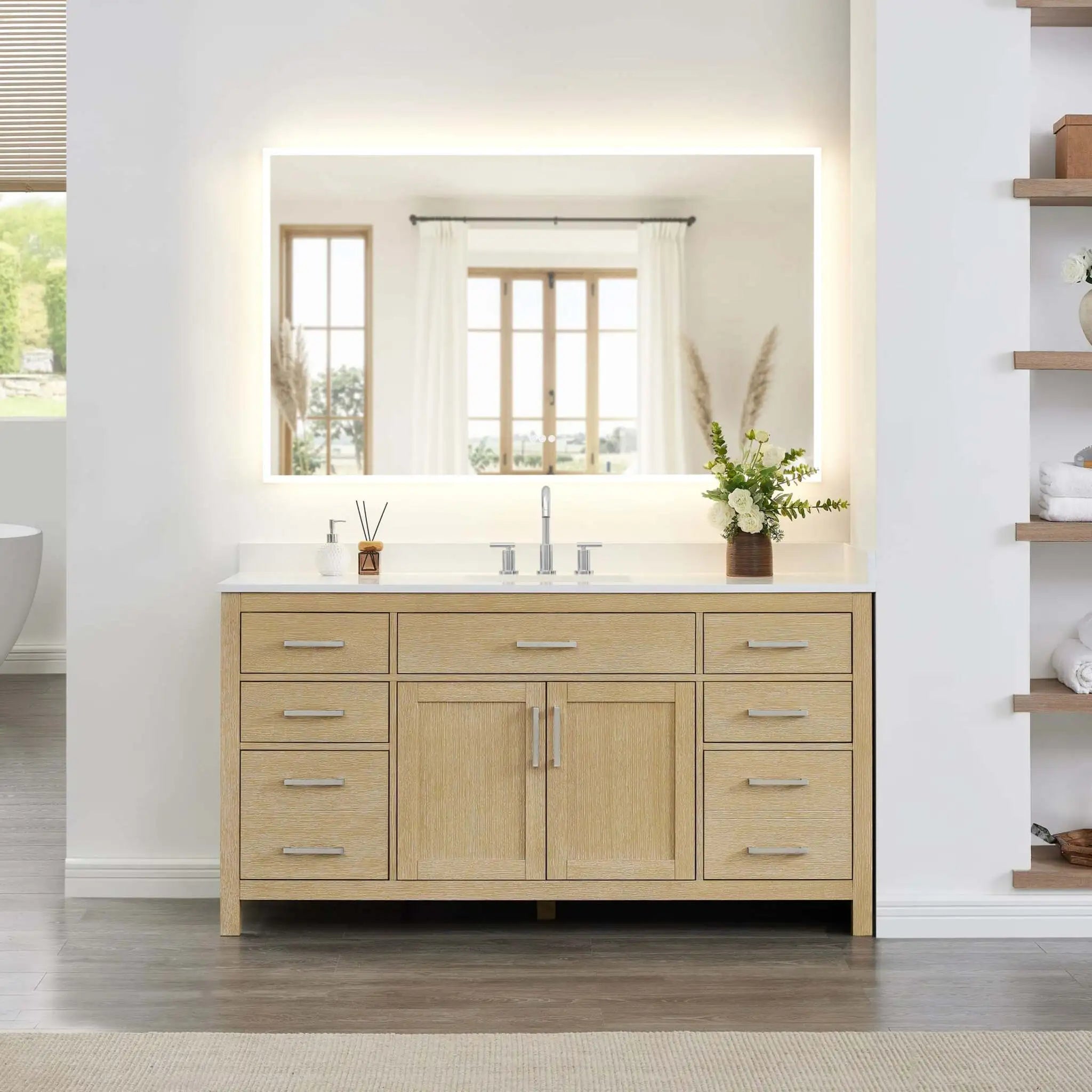 66" Beckett Single Bathroom Vanity in Whitewashed Oak with Brushed Nickel Trim by Wyndham