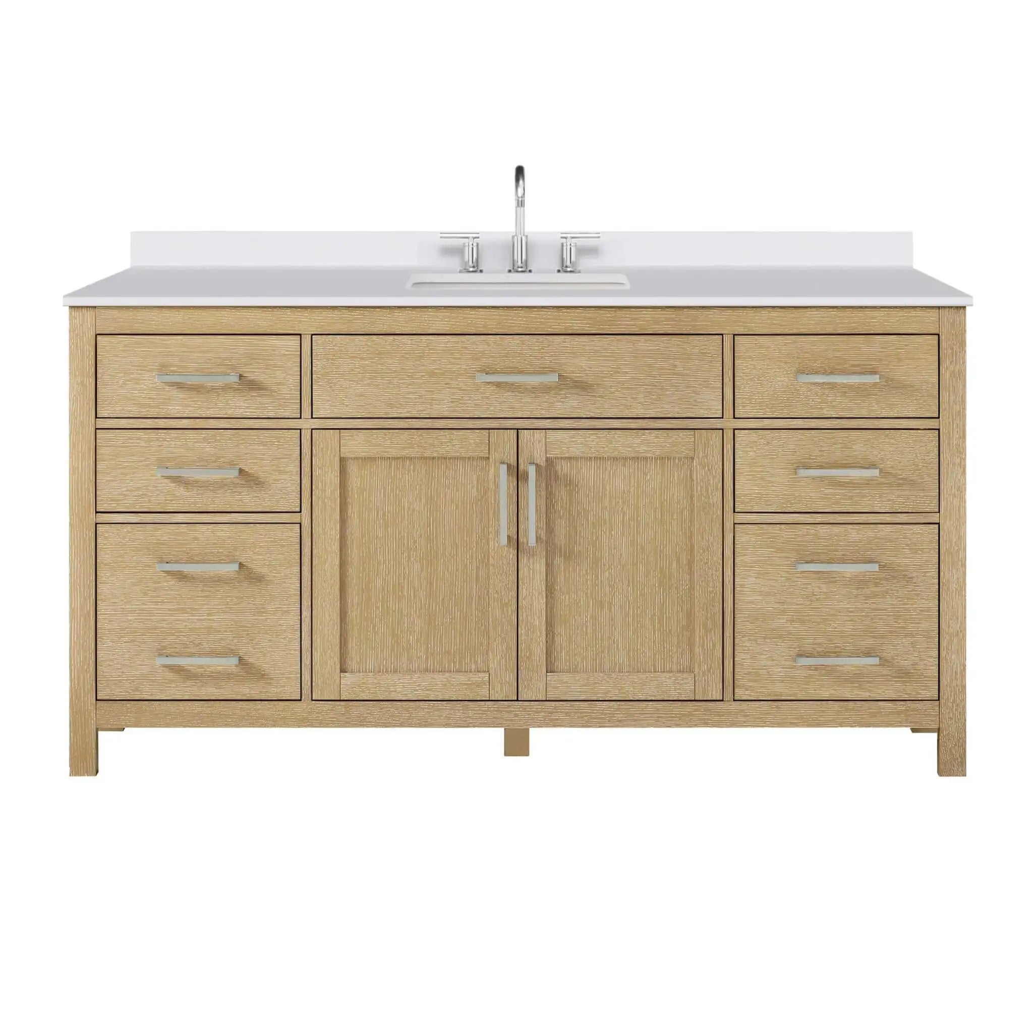 66" Beckett Single Bathroom Vanity in Whitewashed Oak with Brushed Nickel Trim by Wyndham