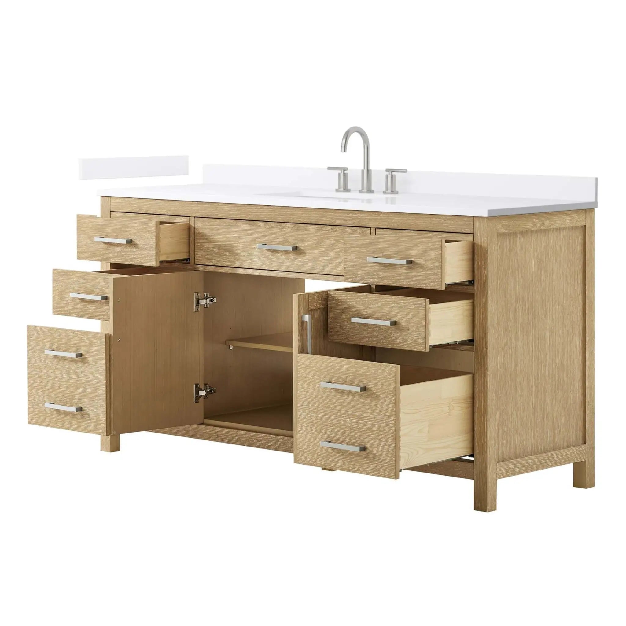 66" Beckett Single Bathroom Vanity in Whitewashed Oak with Brushed Nickel Trim by Wyndham