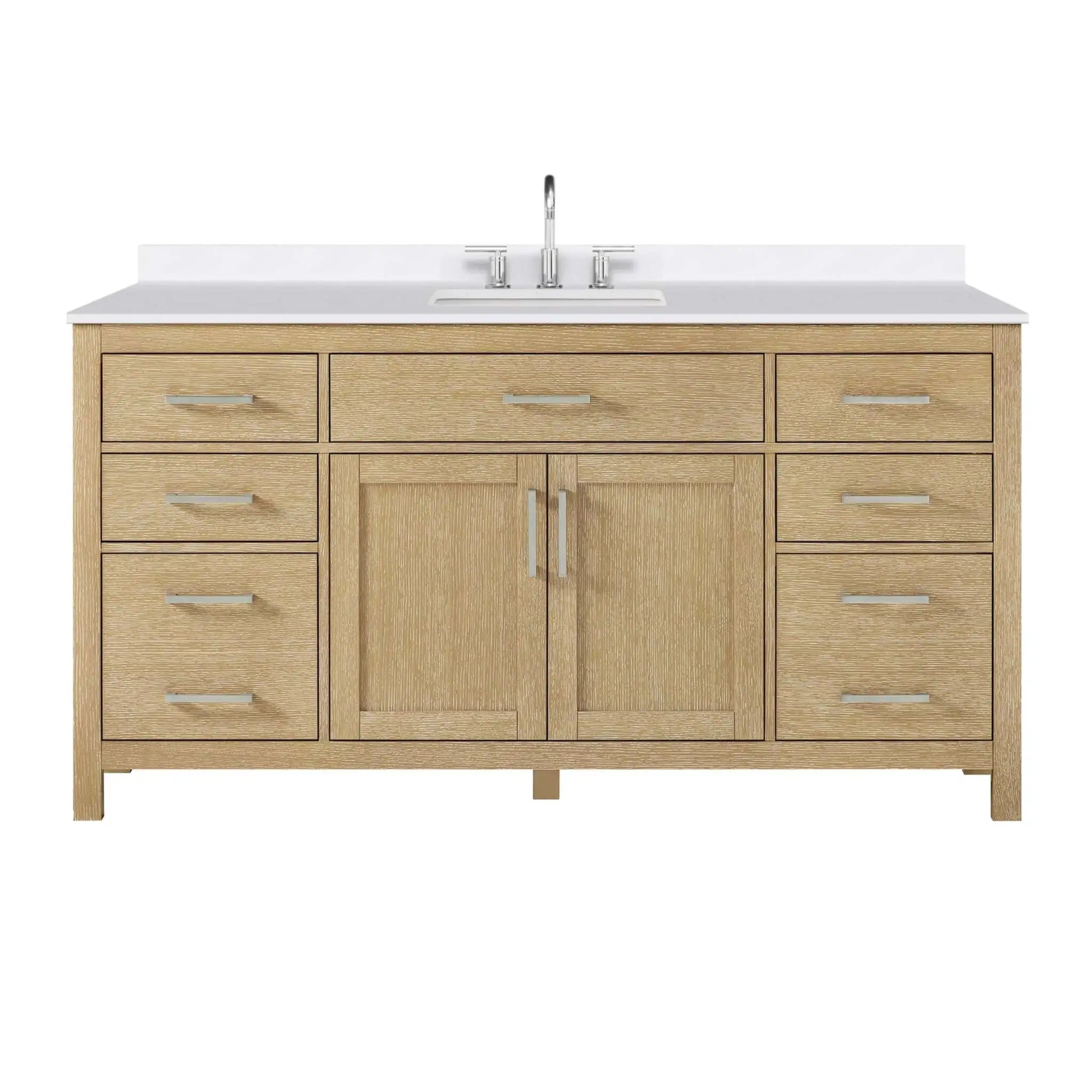 66" Beckett Single Bathroom Vanity in Whitewashed Oak with Brushed Nickel Trim by Wyndham