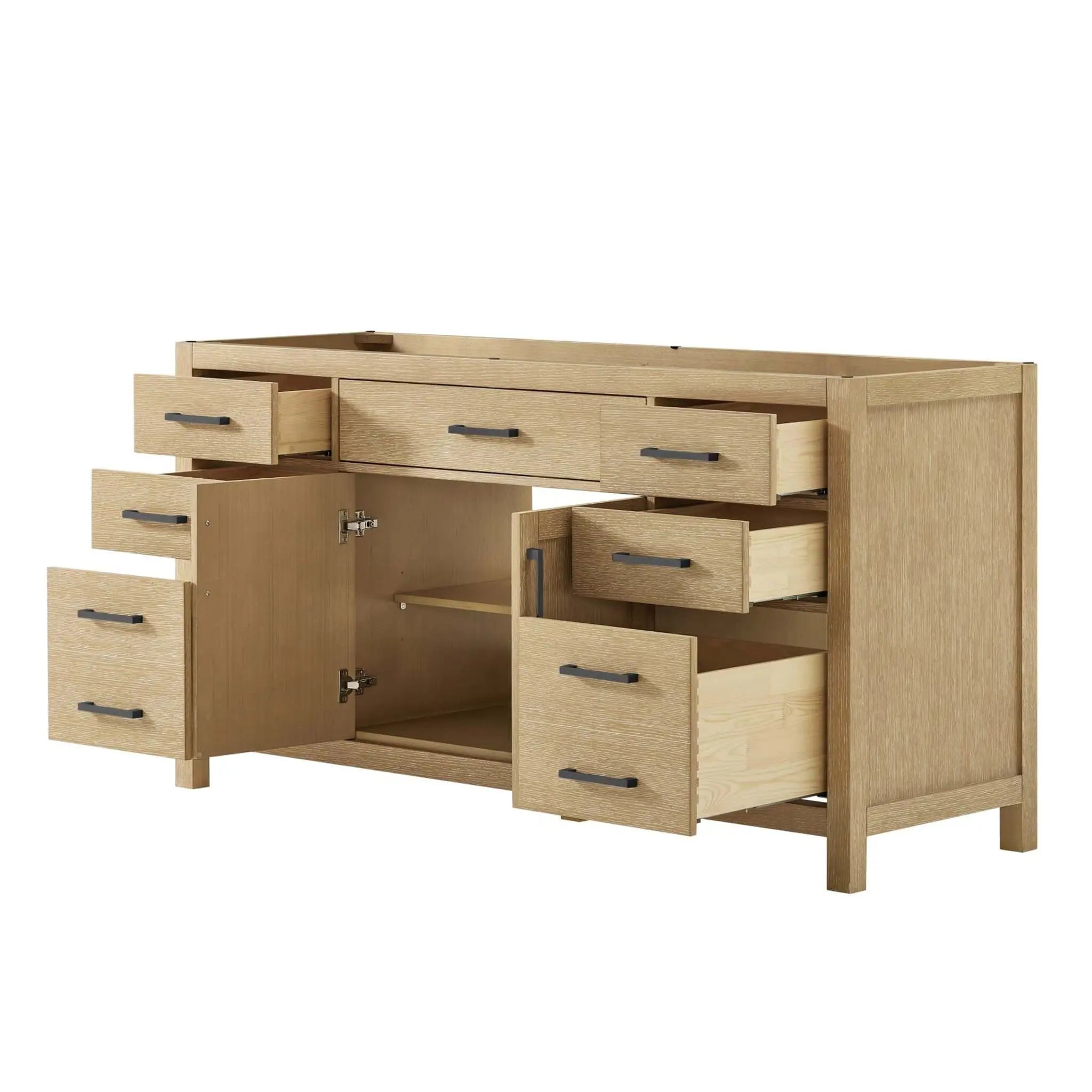 66" Beckett Single Bathroom Vanity in Whitewashed Oak with Matte Black Trim by Wyndham