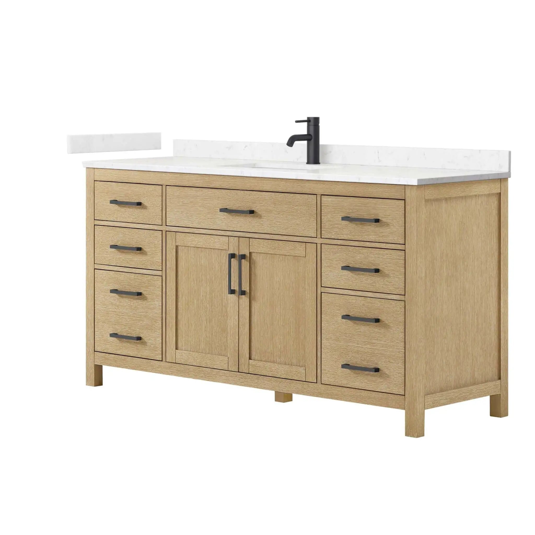 66" Beckett Single Bathroom Vanity in Whitewashed Oak with Matte Black Trim by Wyndham