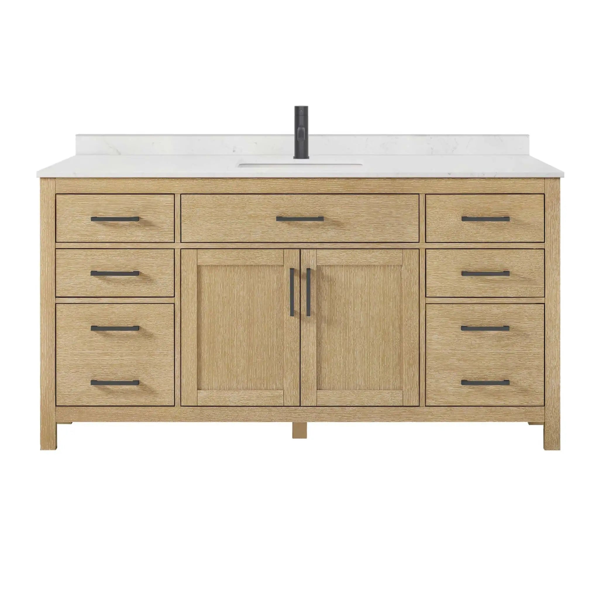 66" Beckett Single Bathroom Vanity in Whitewashed Oak with Matte Black Trim by Wyndham