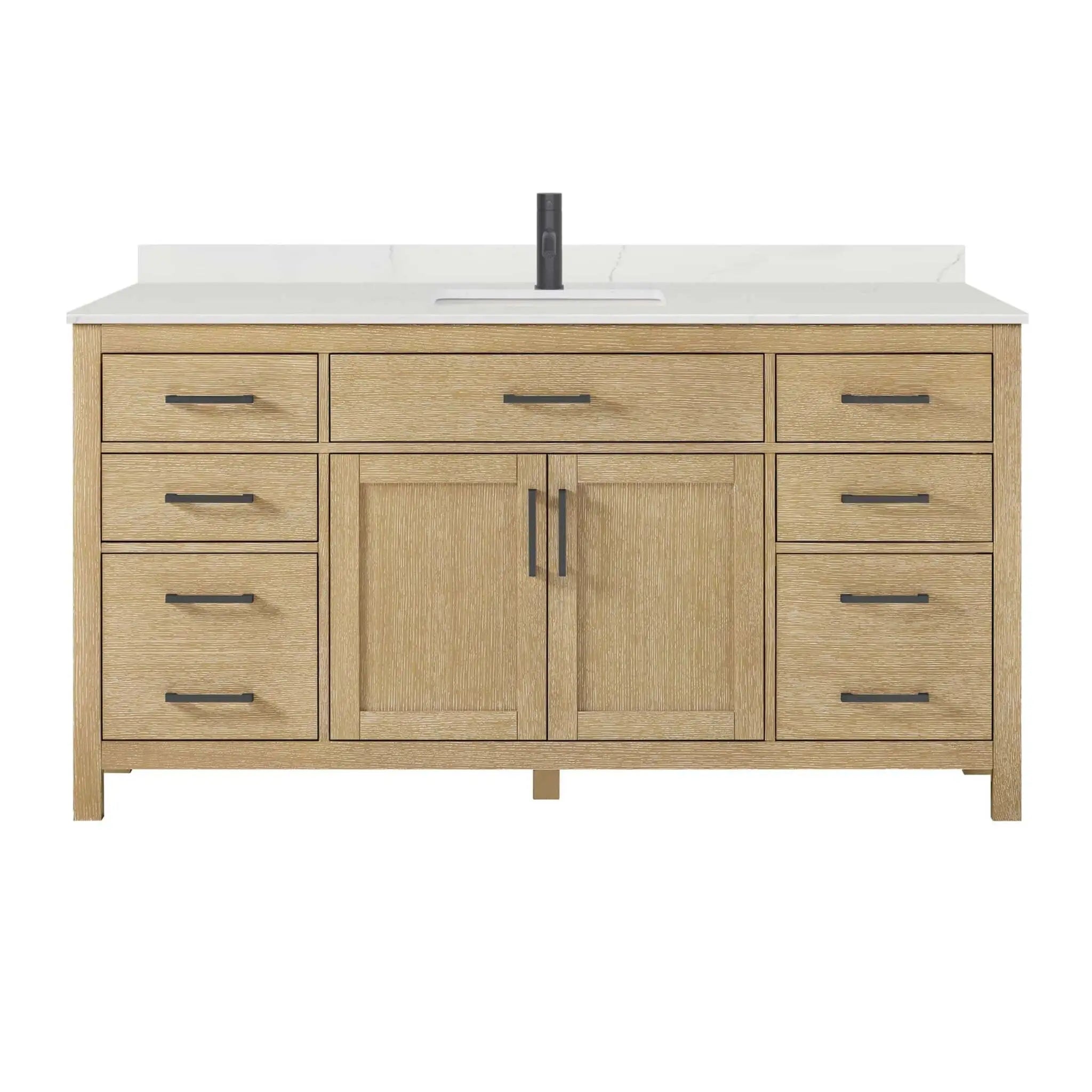 66" Beckett Single Bathroom Vanity in Whitewashed Oak with Matte Black Trim by Wyndham