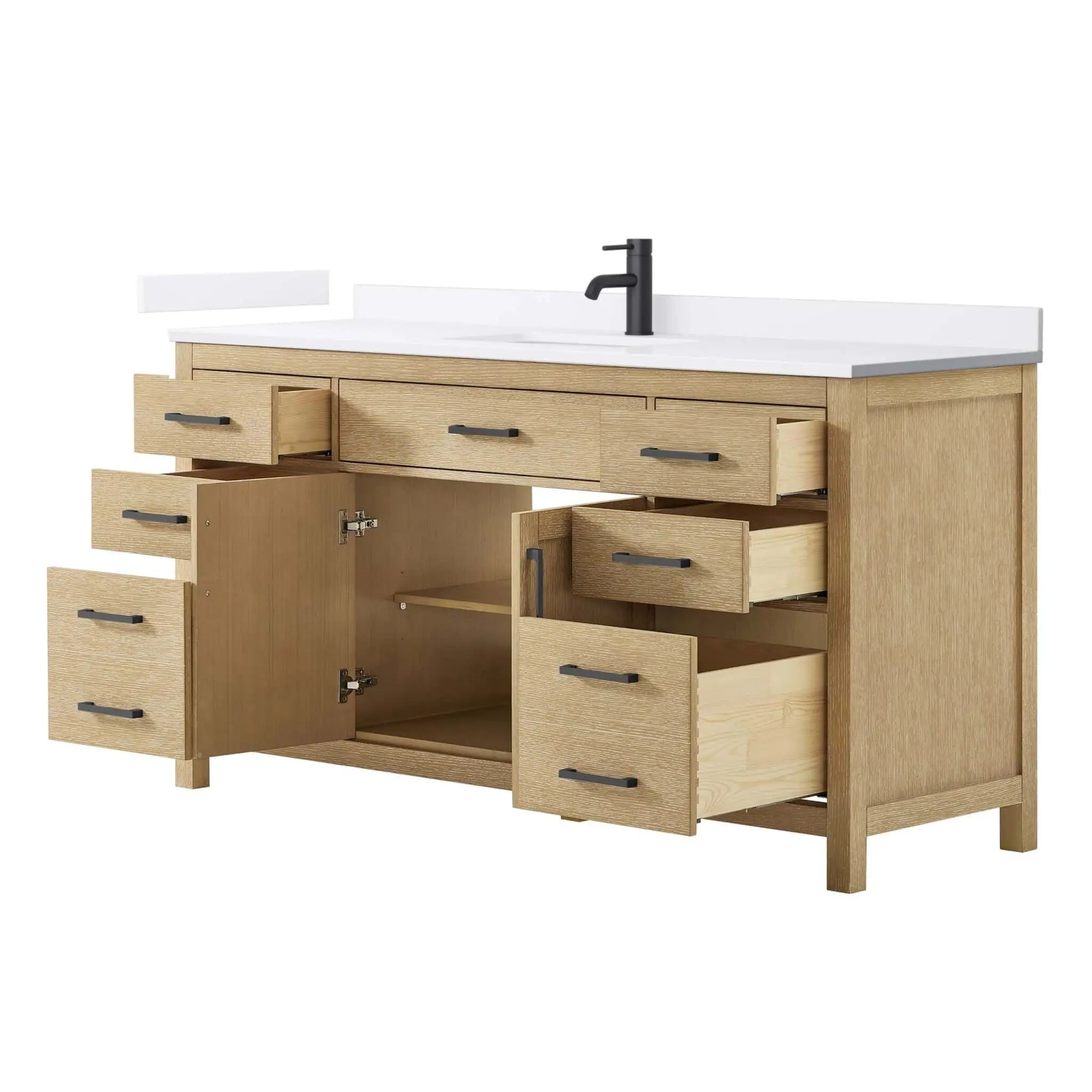66" Beckett Single Bathroom Vanity in Whitewashed Oak with Matte Black Trim by Wyndham