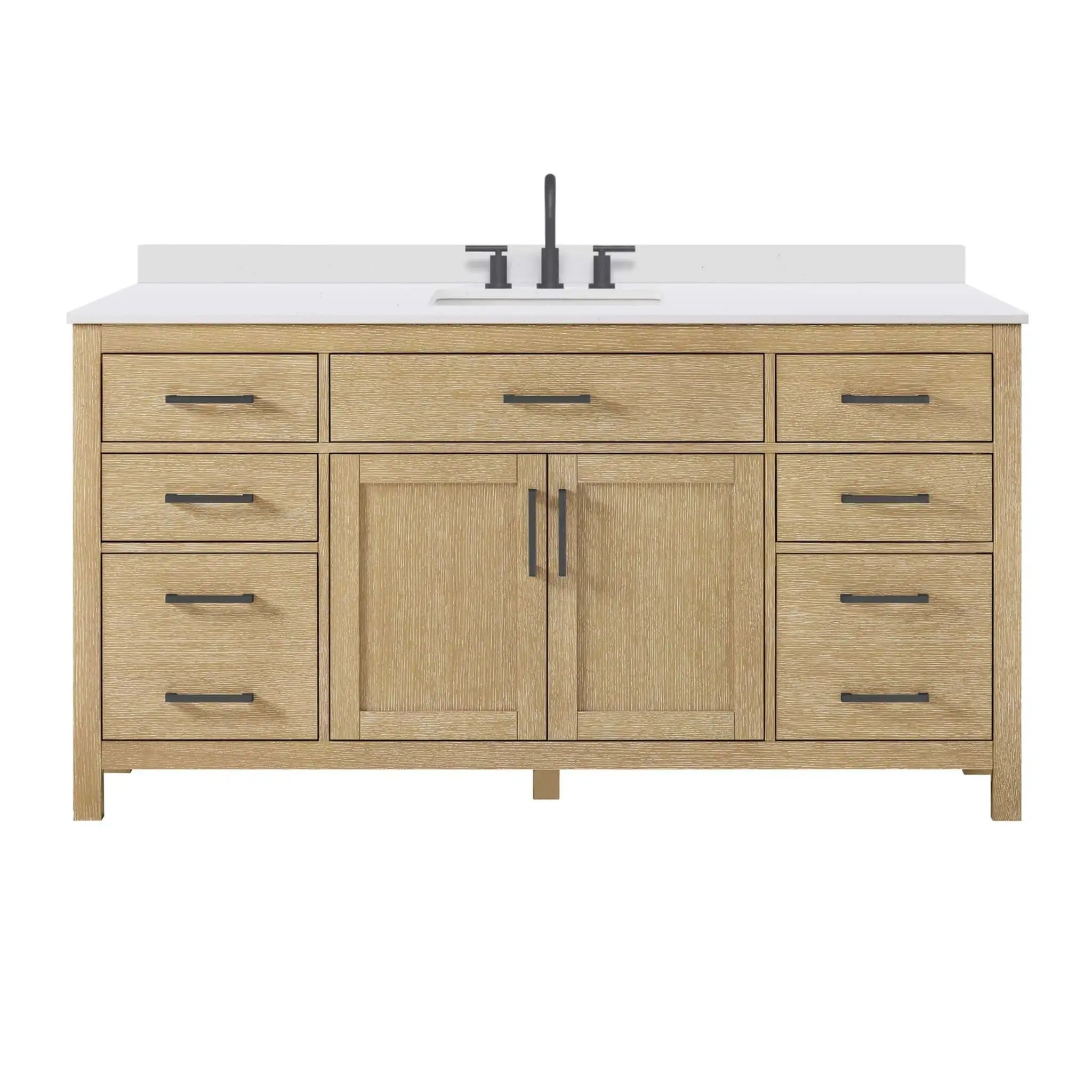 66" Beckett Single Bathroom Vanity in Whitewashed Oak with Matte Black Trim by Wyndham