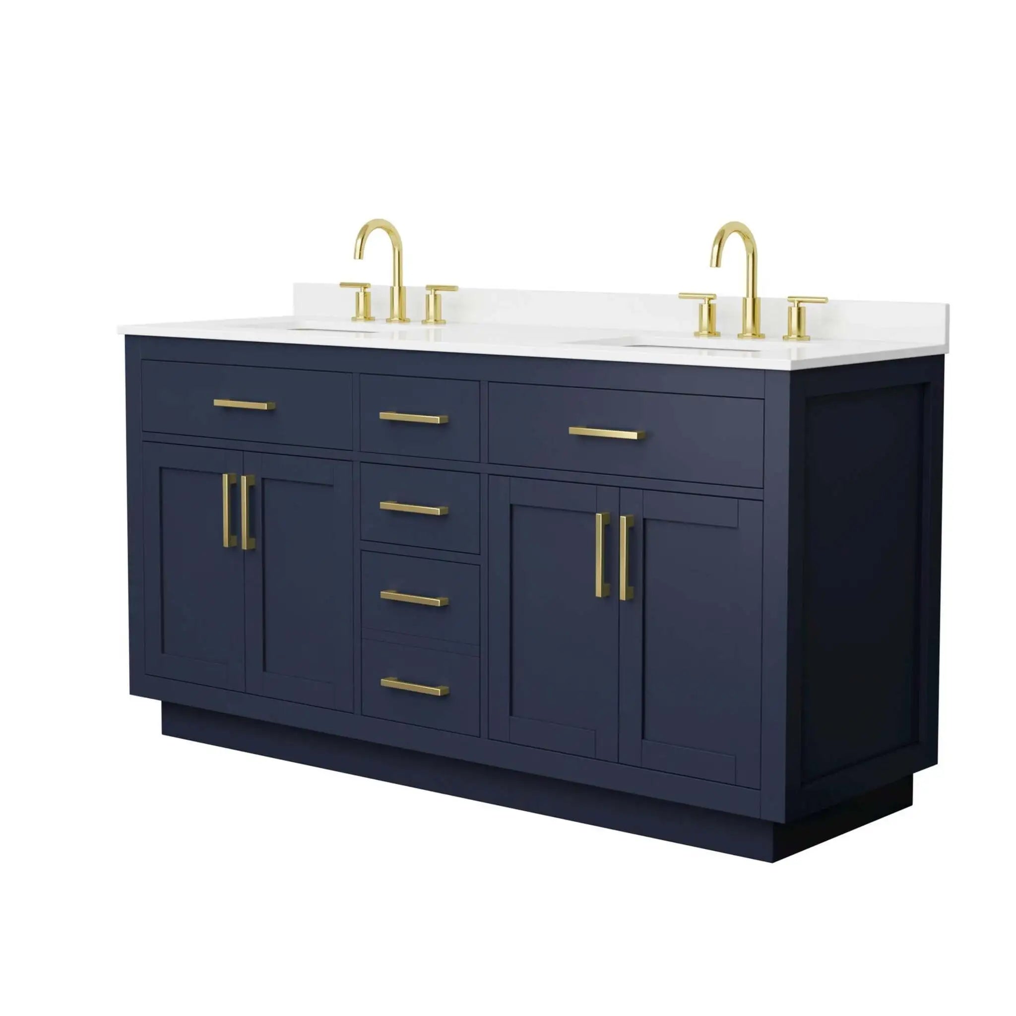 66" Beckett TK Beckett Double Bathroom Vanity with Toe Kick in Dark Blue with Brushed Gold Trim by Wyndham