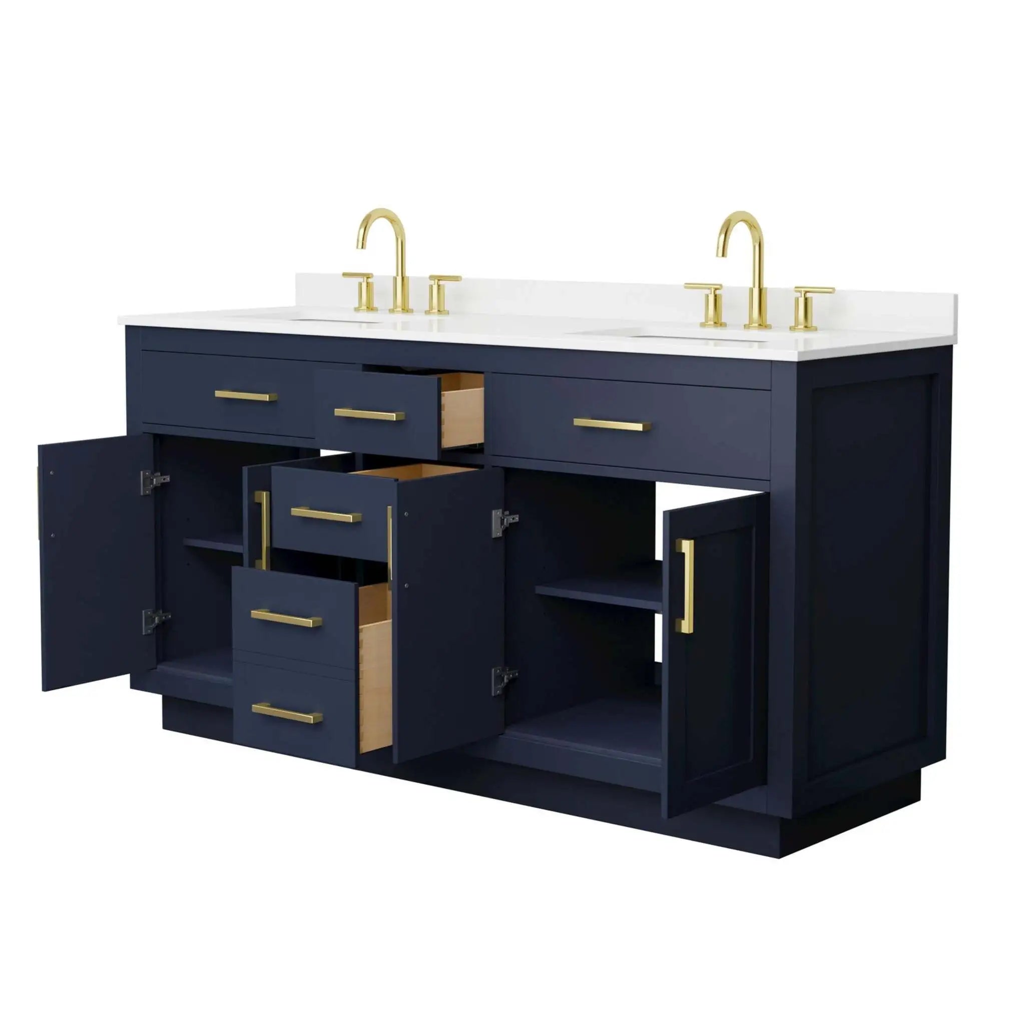 66" Beckett TK Beckett Double Bathroom Vanity with Toe Kick in Dark Blue with Brushed Gold Trim by Wyndham