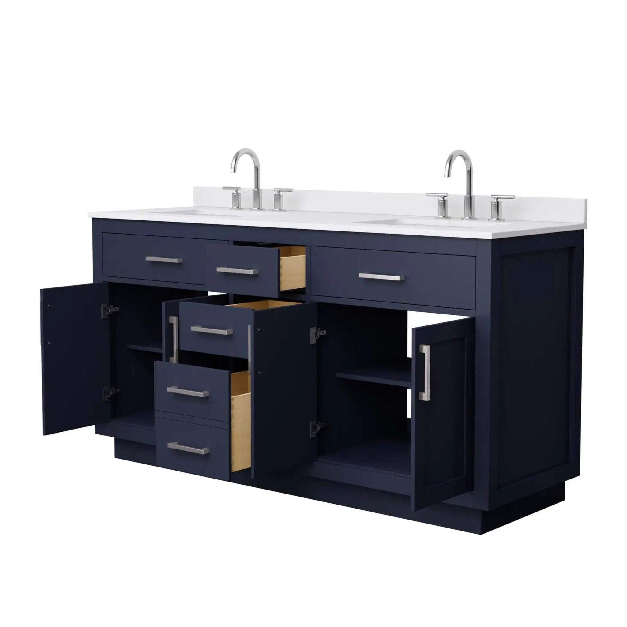 66" Beckett TK Beckett Double Bathroom Vanity with Toe Kick in Dark Blue with Brushed Nickel Trim by Wyndham