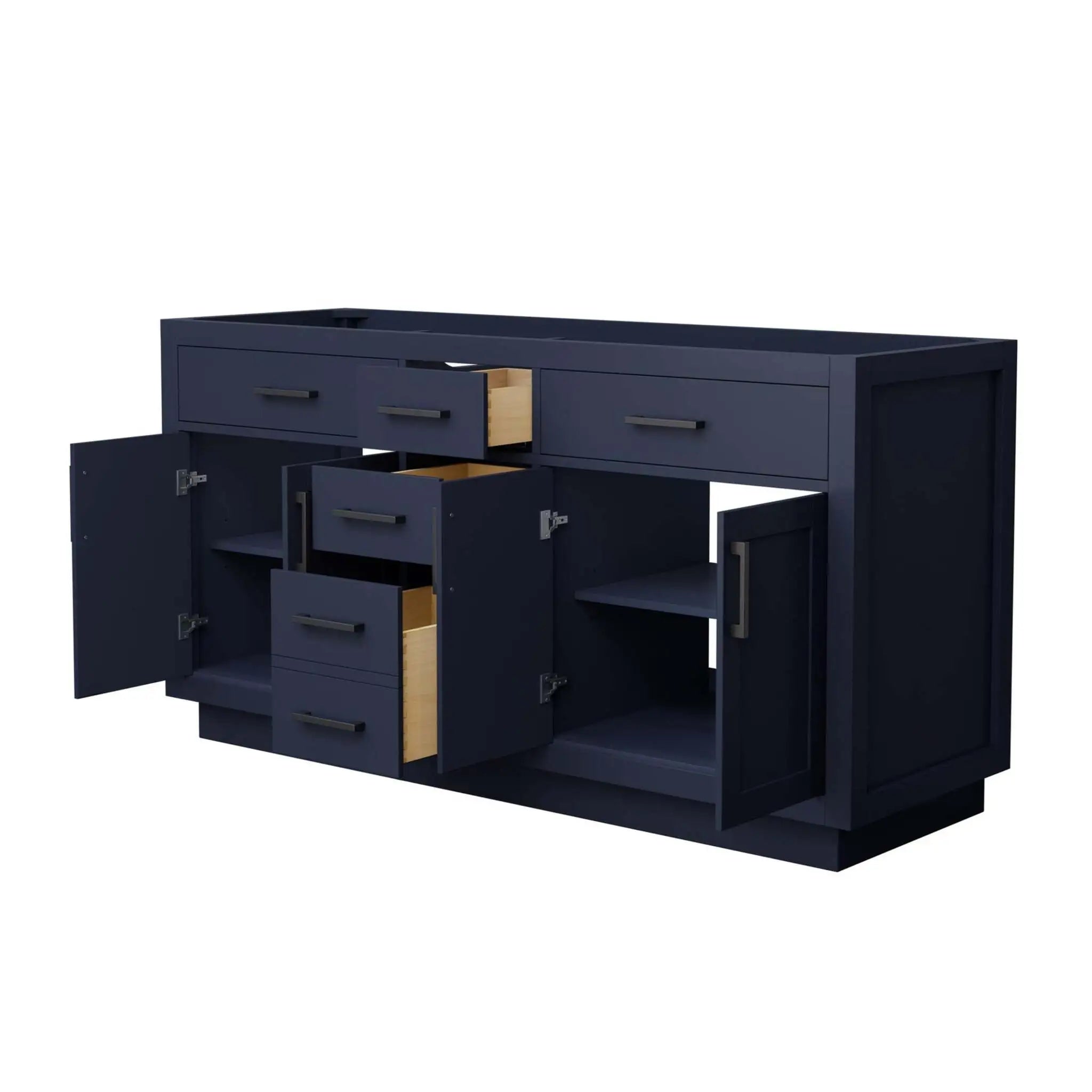 66" Beckett TK Beckett Double Bathroom Vanity with Toe Kick in Dark Blue with Matte Black Trim by Wyndham