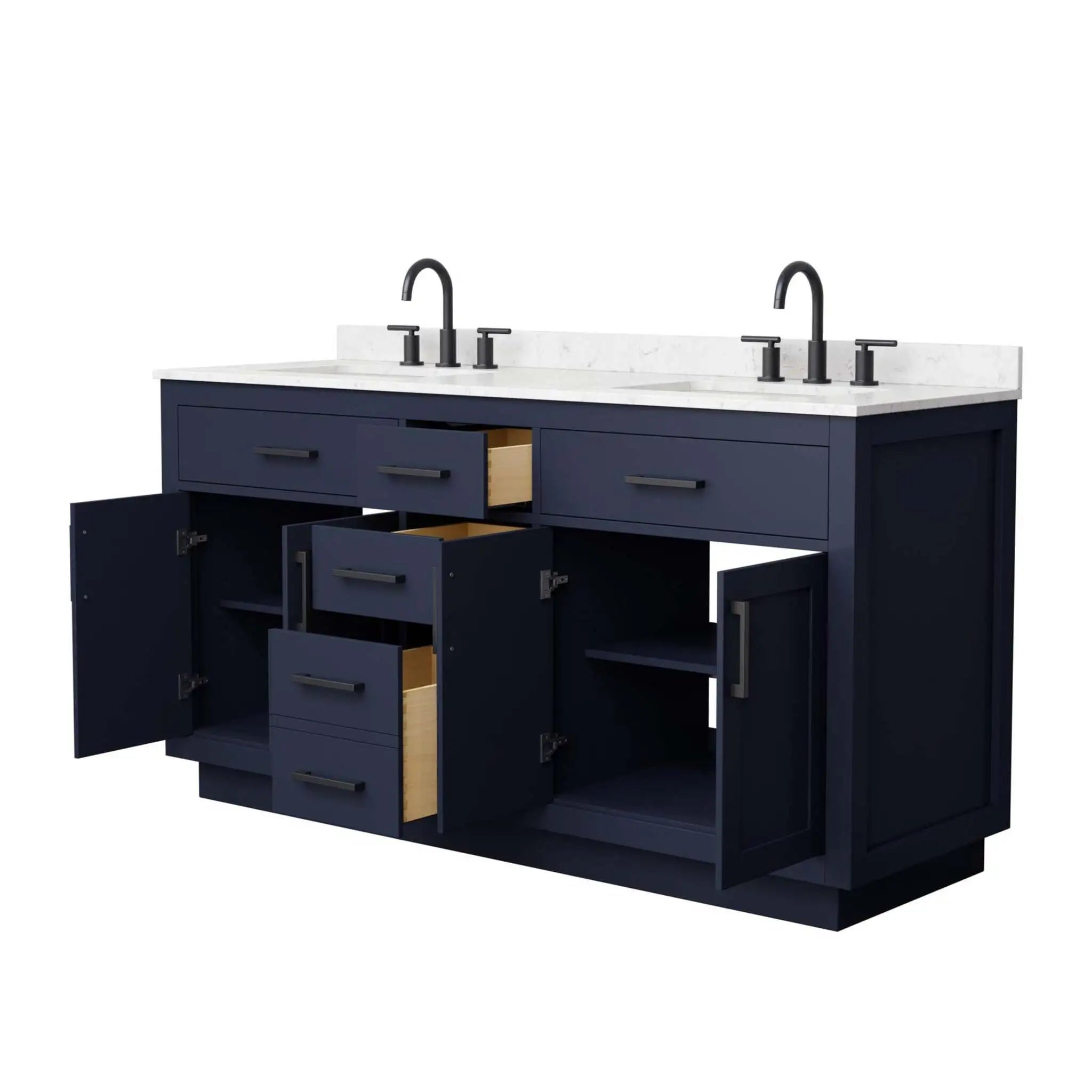 66" Beckett TK Beckett Double Bathroom Vanity with Toe Kick in Dark Blue with Matte Black Trim by Wyndham