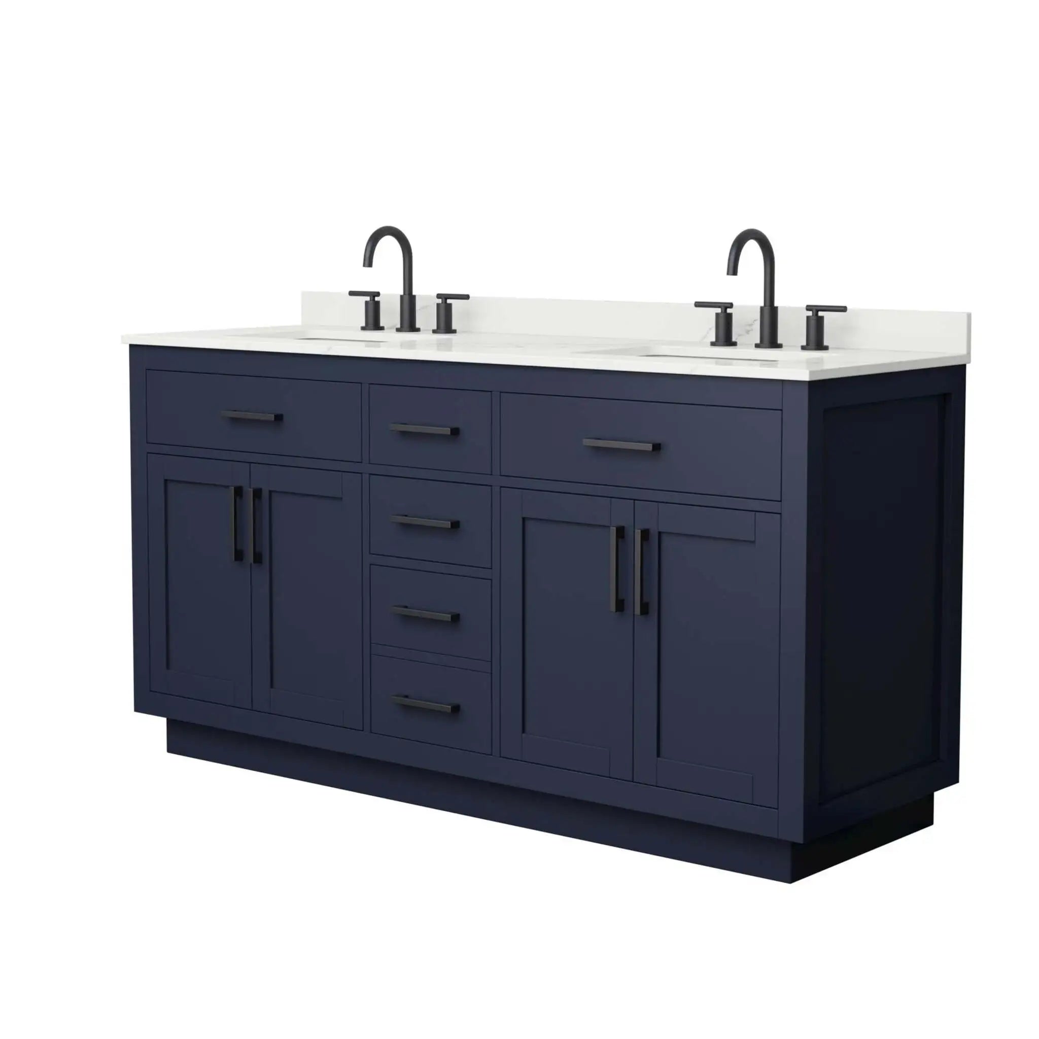 66" Beckett TK Beckett Double Bathroom Vanity with Toe Kick in Dark Blue with Matte Black Trim by Wyndham