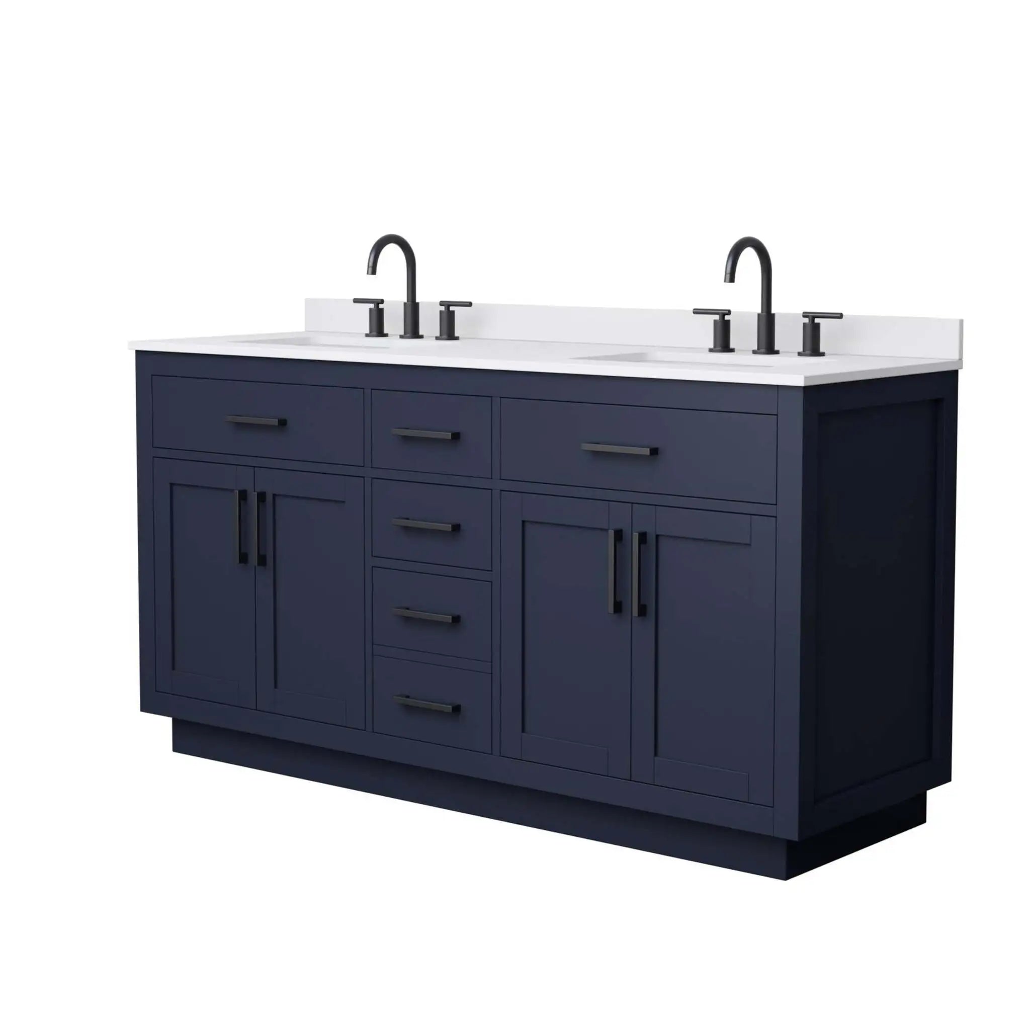 66" Beckett TK Beckett Double Bathroom Vanity with Toe Kick in Dark Blue with Matte Black Trim by Wyndham